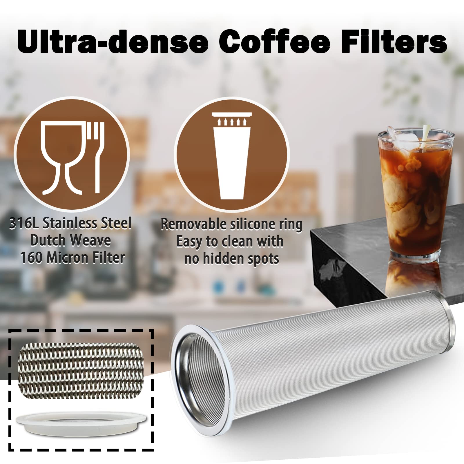 Cold Brew Coffee Maker Pitcher - 64oz Iced Coffee Maker with Stainless Steel Mixing Spoon & Premium Dense Filter | 3-Step Brewing System | BPA-Free Glass Mason Jar with Gray Lid | Easy to Clean & Reusable | Perfect for Home, Office & Outdoor Use