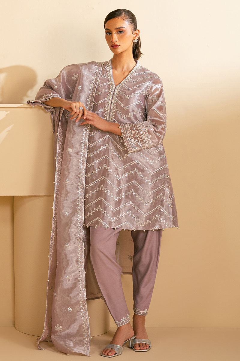 Lilac Haze 3-Piece Outfit Set for Women - Stylish Shirt, Trousers & Dupatta - Elegant Ethnic Wear for Parties, Weddings & Festive Occasions