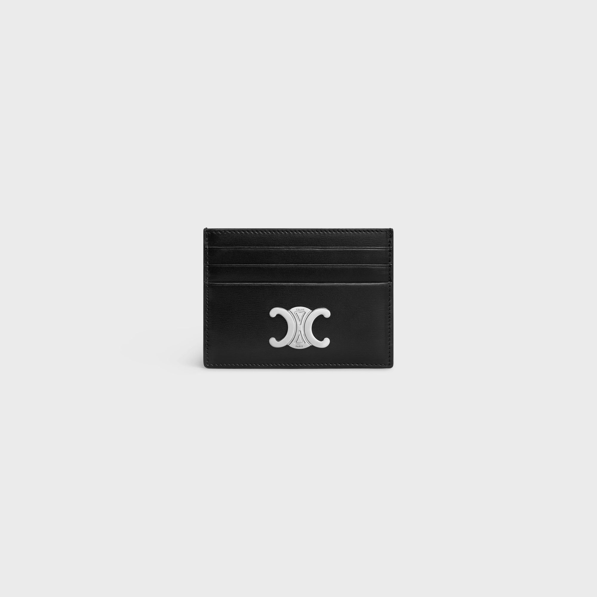 Celine Triomphe Card Holder in Shiny Calfskin - Silver | Luxury Slim Wallet for Credit Cards & Cash | Perfect for Everyday Use & Travel