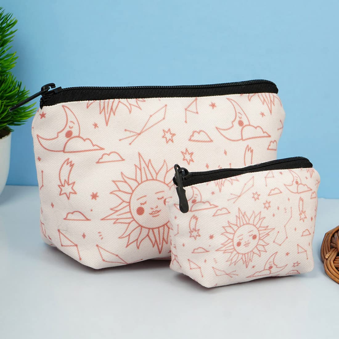 Crazyify Printed Makeup Bag Set of 2 - Waterproof Travel Cosmetic Organizer for Women | Perfect for Toiletries, Makeup Brushes & Travel Essentials | Great Gift for Her