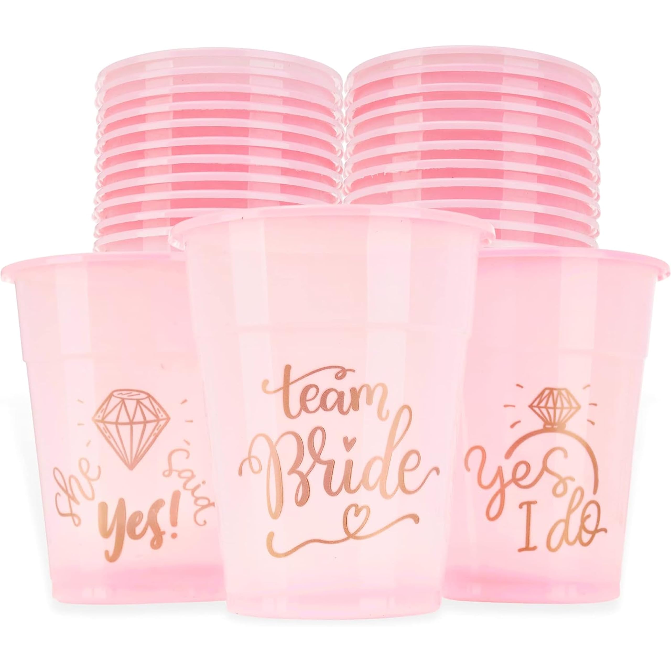 Neliblu Bachelorette Party Team Bride Cups - 25-Piece Bridal Shower Decorations Set - Pink & Gold 'She Said Yes' Wedding Cups for Team Bride - Perfect for Bachelorette Parties, Bridal Showers & Wedding Celebrations