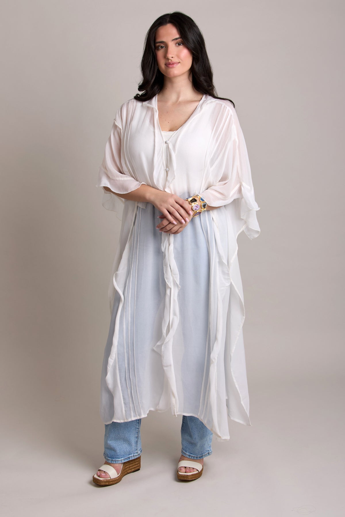 Elegant Ruffled Button Kaftan Cover Up - Flowy Beach Dress for Women | Perfect for Poolside, Vacation & Summer Outfits