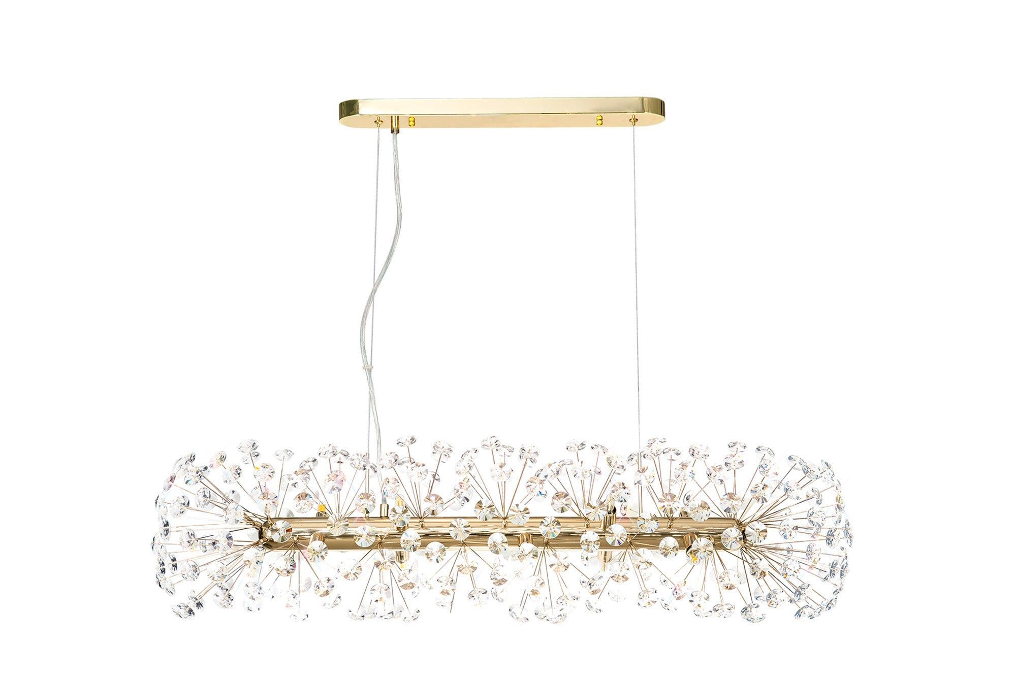 Bellagio Oblong Linear Pendant Light Fixture - 10/14 Light G9 Base in French Gold/Crystal or Chrome/Crystal - Perfect for Dining Room, Kitchen Island, or Entryway Lighting