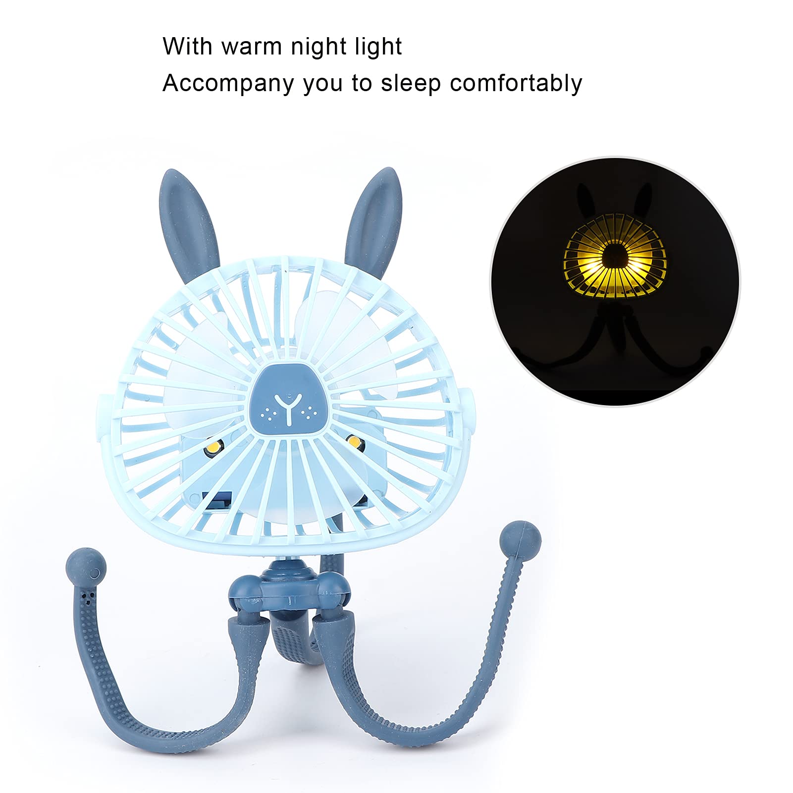 Dioche Mini Handheld Stroller Fan with Flexible Tripod - USB Rechargeable, Low Noise Baby Fan with Night Light - Perfect for Car Seats, Cribs, Bikes & Treadmills (Blue) - Ideal for Outdoor Activities, Travel & Nursery Use
