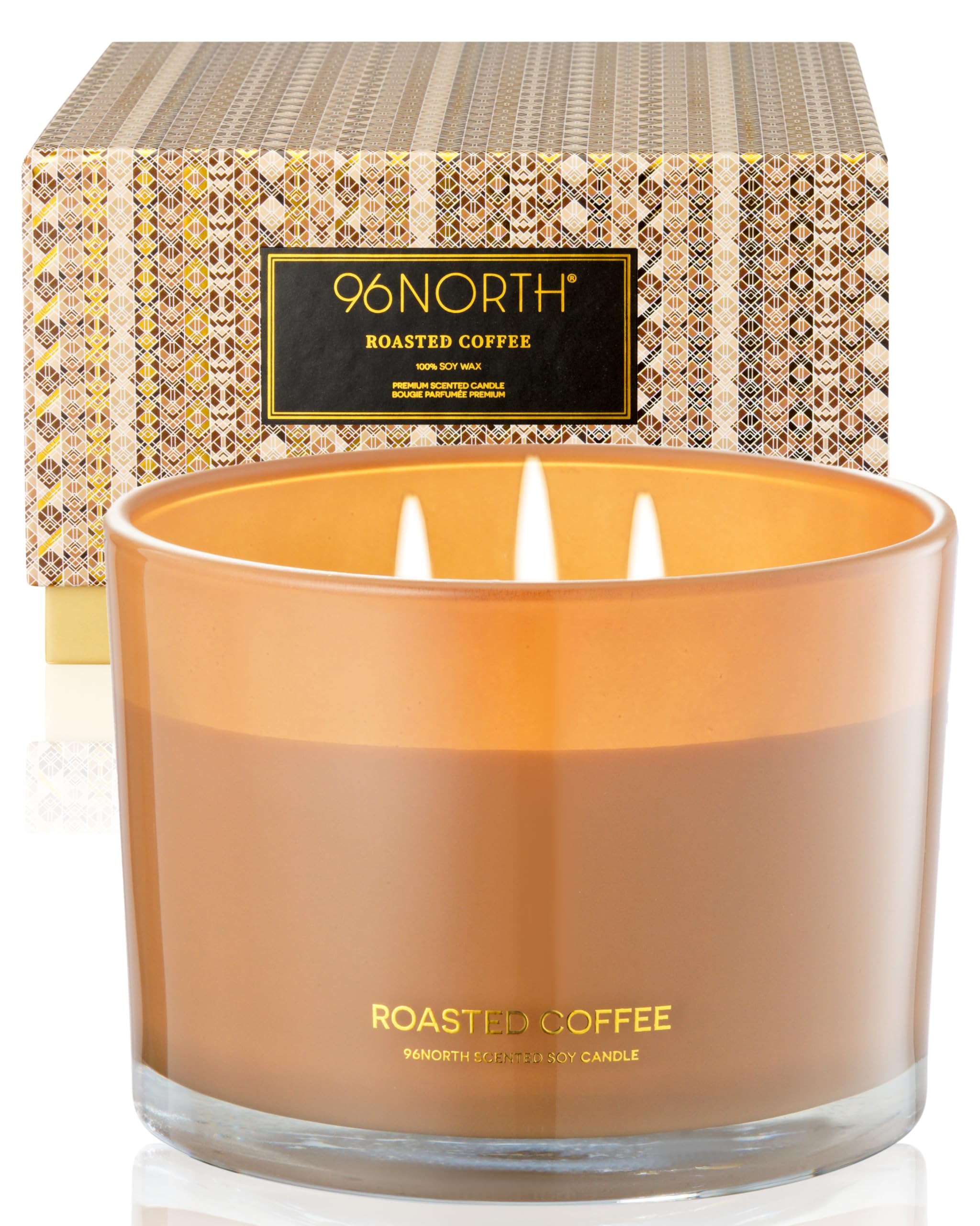 96NORTH Luxury Coffee Scented Soy Candle - Large 3-Wick Jar Candle with 50-Hour Burn Time | 100% Natural Soy Wax Aromatherapy Candle for Relaxation | Perfect Housewarming Gift for Men & Women | Ideal for Living Room, Bedroom and Spa Relaxation