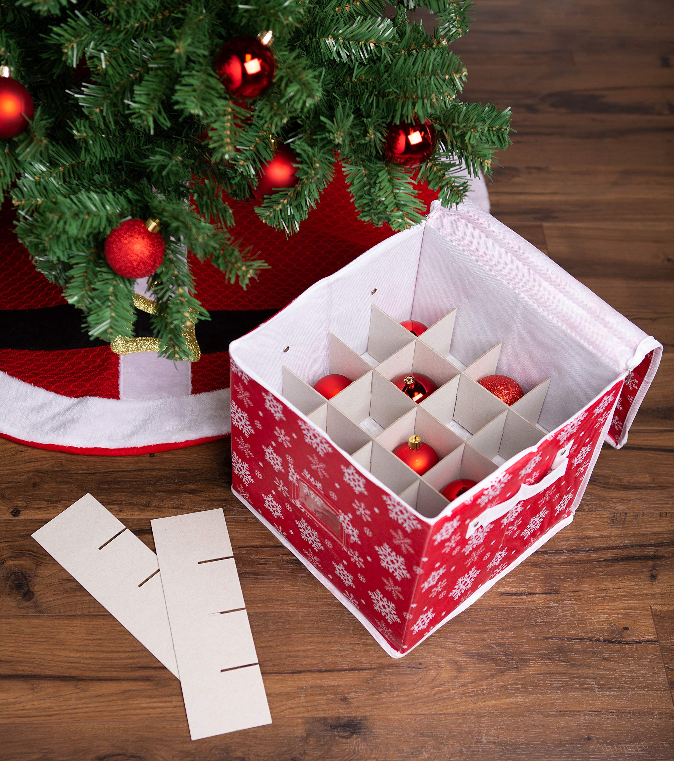 DII Christmas Ornament Storage Containers with Dividers & Zipper - 12x12x12 Inch Small Holiday Decoration Organizer Box for Xmas Tree Decorations (Snowflake Design) - Perfect for Seasonal Storage & Home Organization