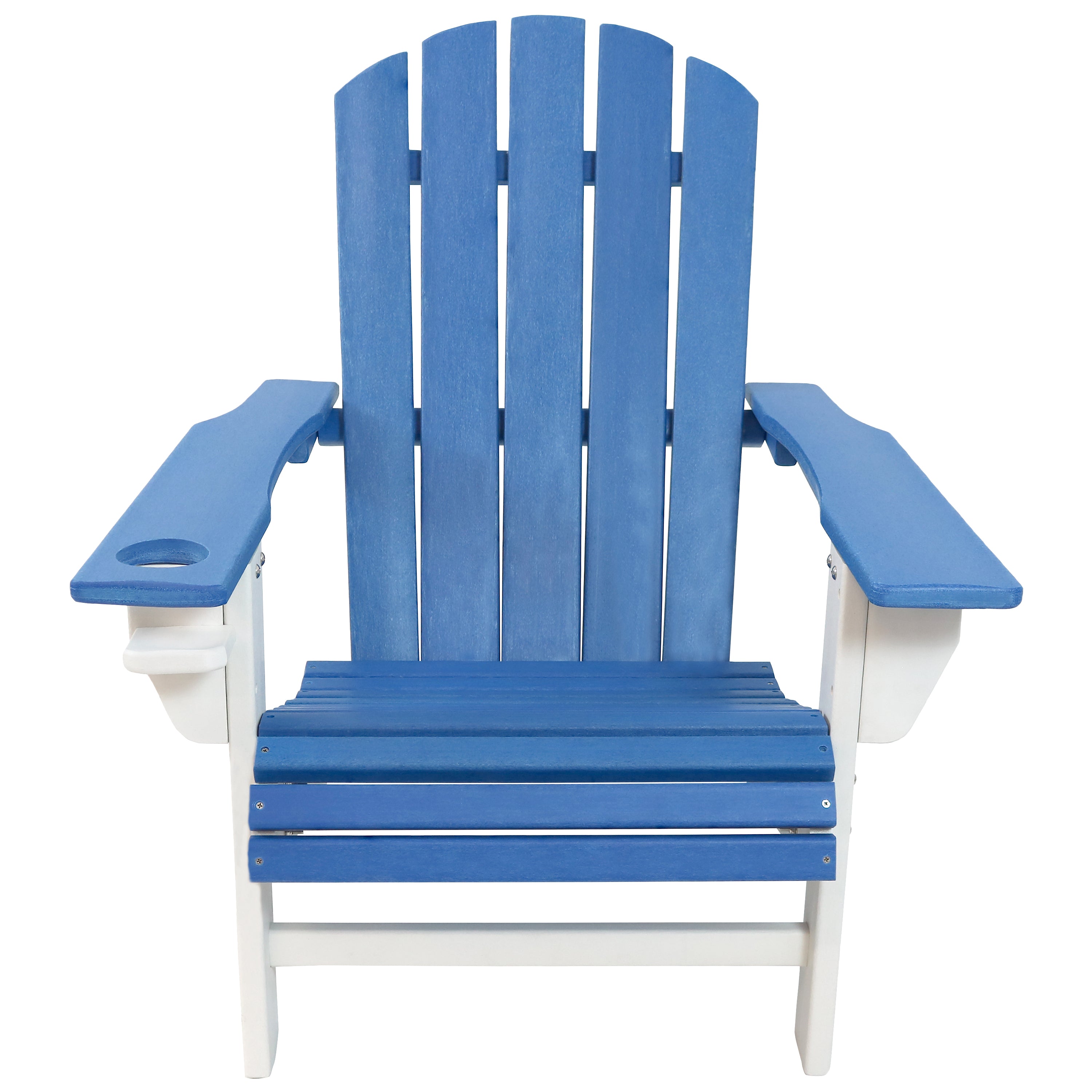 Premium Sunnydaze All-Weather 2-Tone Outdoor Adirondack Chair with Cup Holder - Durable Patio Furniture for Garden, Poolside & Backyard Relaxation
