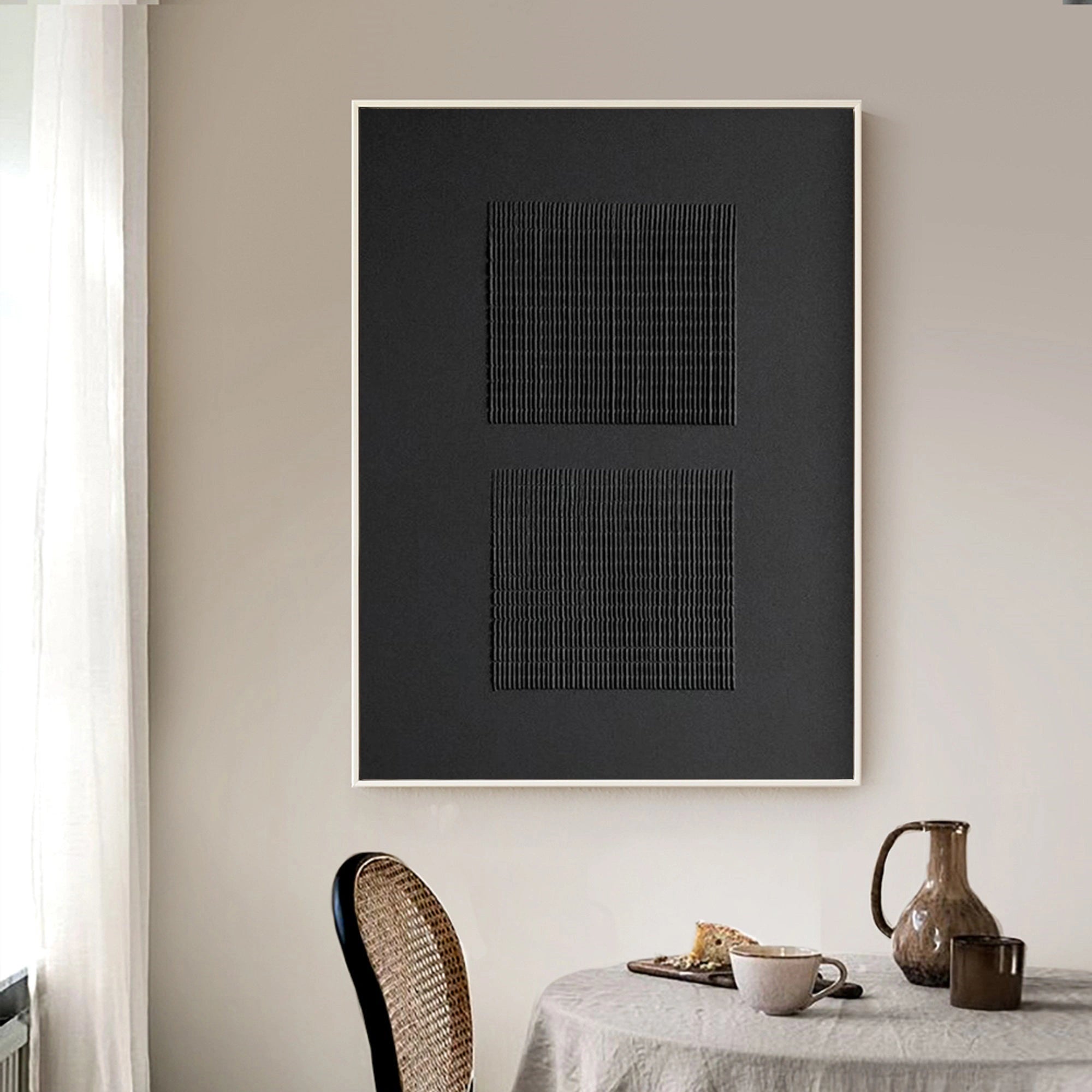 Black Minimalist Textured Painting Canvas Wall Art - Modern Abstract Home Decor for Living Room, Bedroom & Office #MZ012