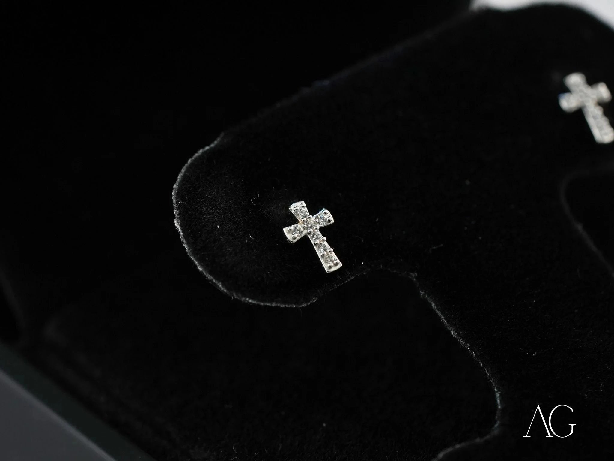 18K White Gold Celestial Cross CZ Earrings for Women - Elegant Cubic Zirconia Stud Earrings - Perfect for Church, Weddings, and Special Occasions