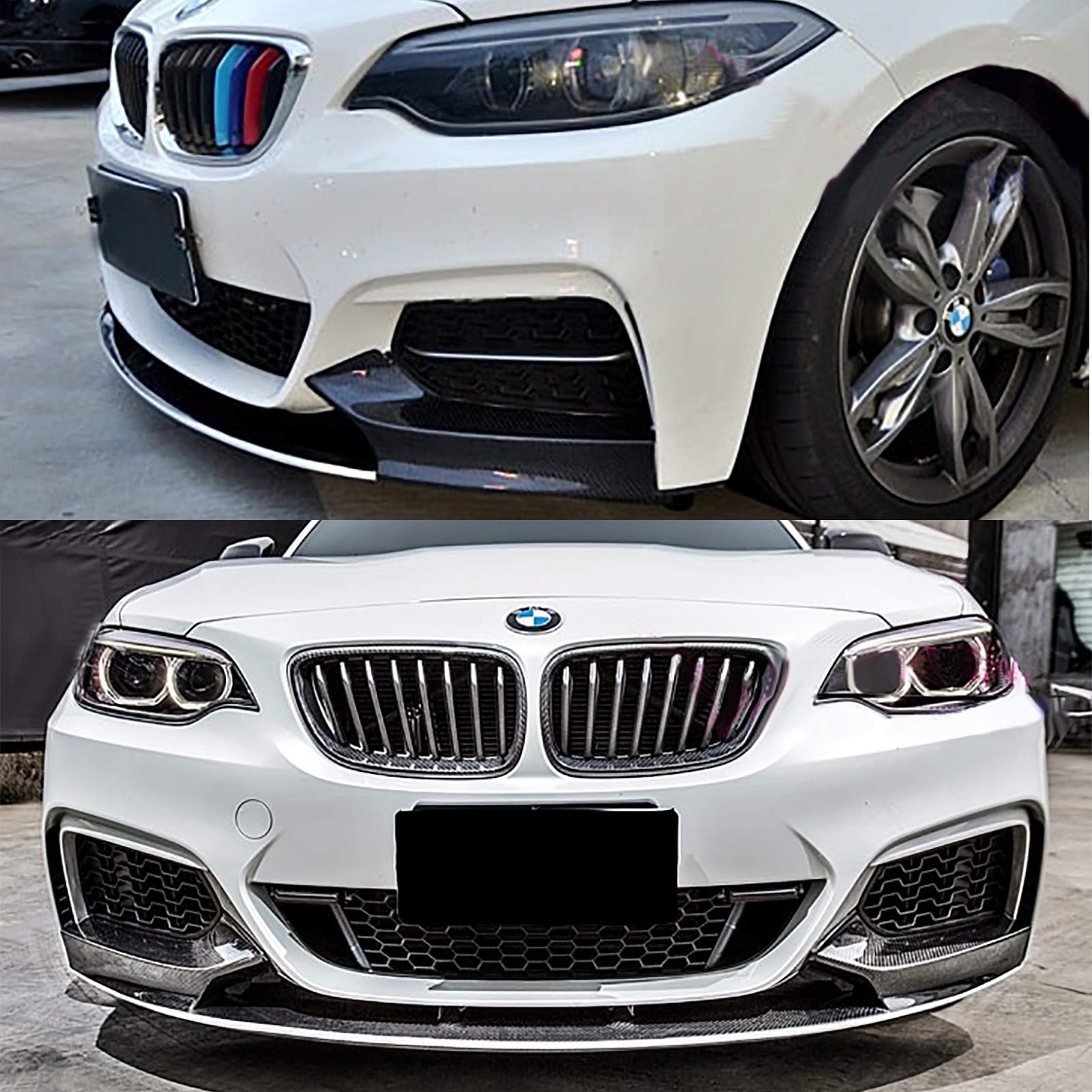 NINTE Front Lip Spoiler for 2014-2021 BMW 2 Series M Sport - Double Deck Style Carbon Fiber Coating Front Bumper Splitter - Aggressive Styling & Enhanced Aerodynamics for Street & Track Performance