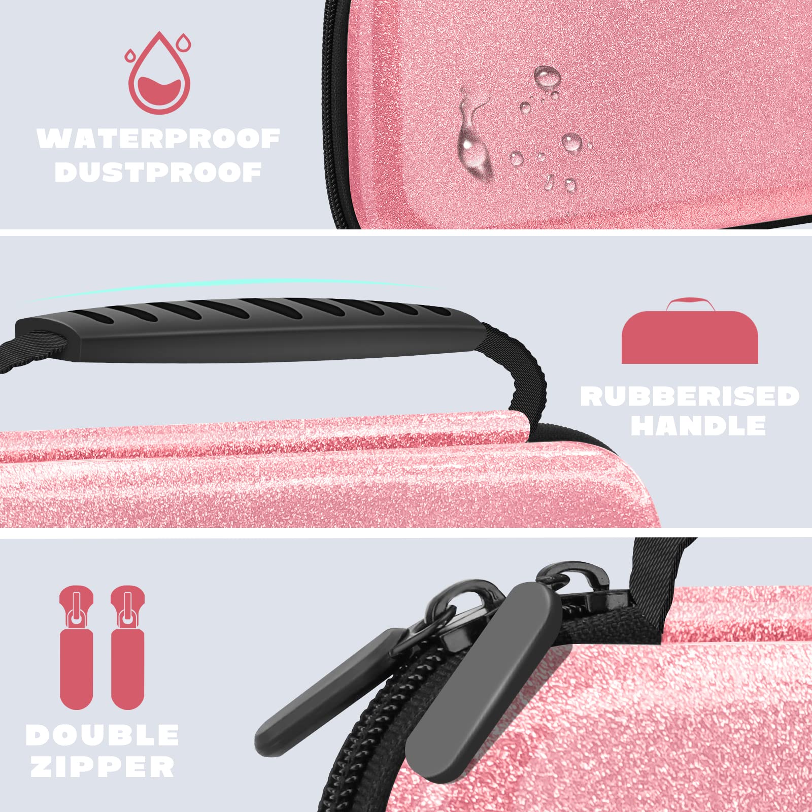 Glitter Nintendo Switch & Switch OLED Hard Travel Case - Pink Protective Shell Pouch for Console & Accessories | Durable Girls Gaming Case for Travel & Storage