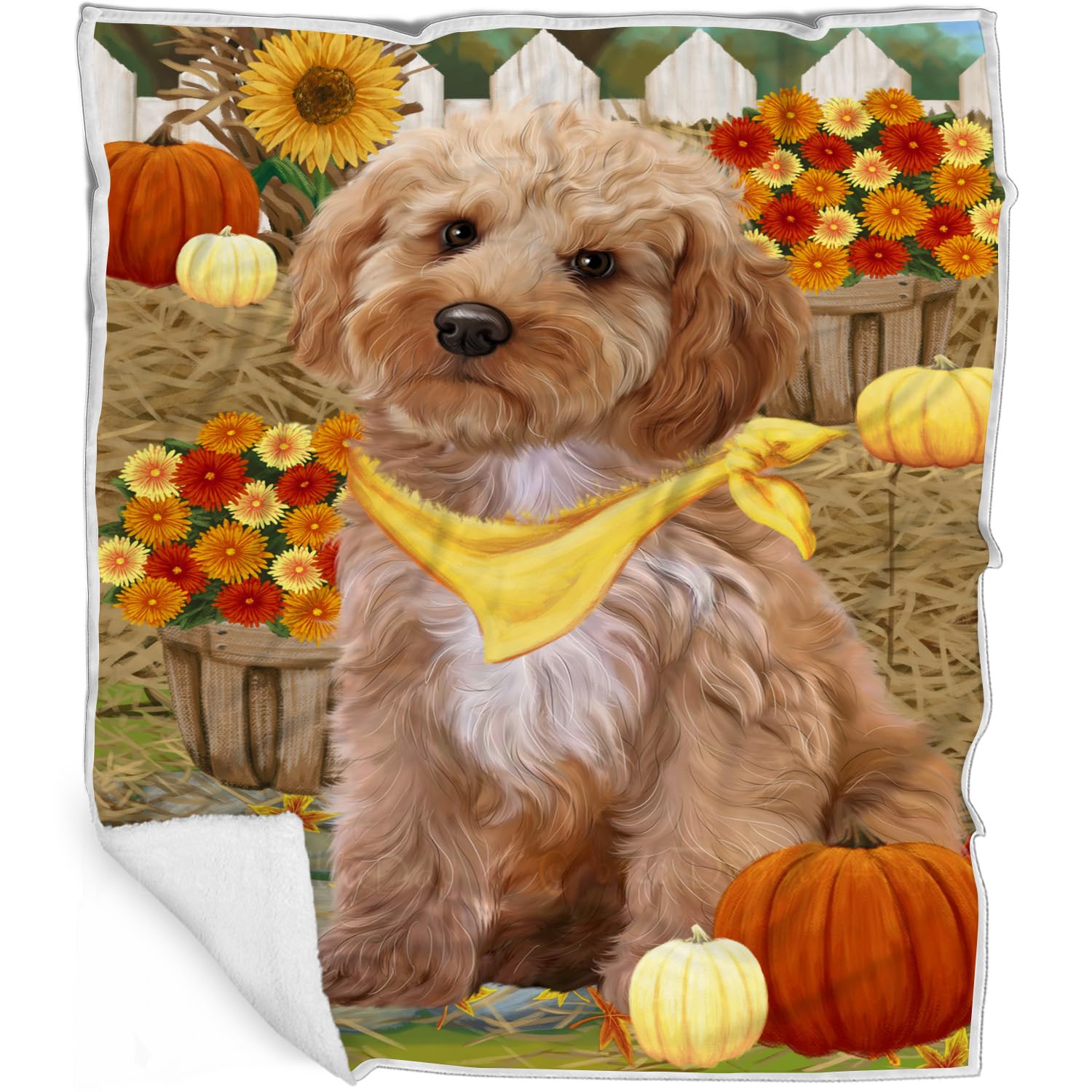 Cozy Fall Cockapoo Dog Blanket - Lightweight Soft Woven Throw for Autumn - Durable Animal Print Blanket 50x60 for Sofa, Couch & Bed - Perfect for Pet Lovers, Home Decor & Seasonal Gifting BLNKT52806