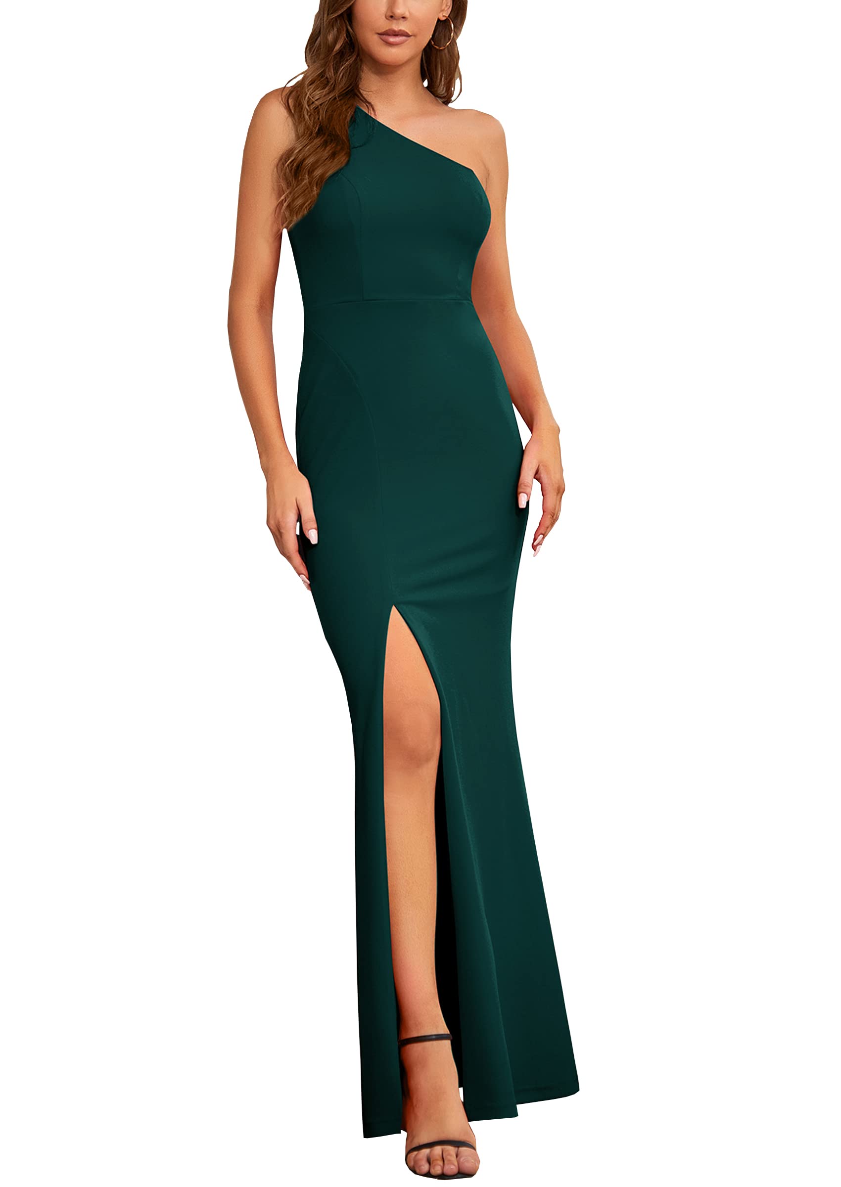 Elegant BUPT Women's One Shoulder Sleeveless Prom Dress with High Slit - Formal Wedding Guest Cocktail Long Evening Gown for Parties, Dinners & Special Occasions