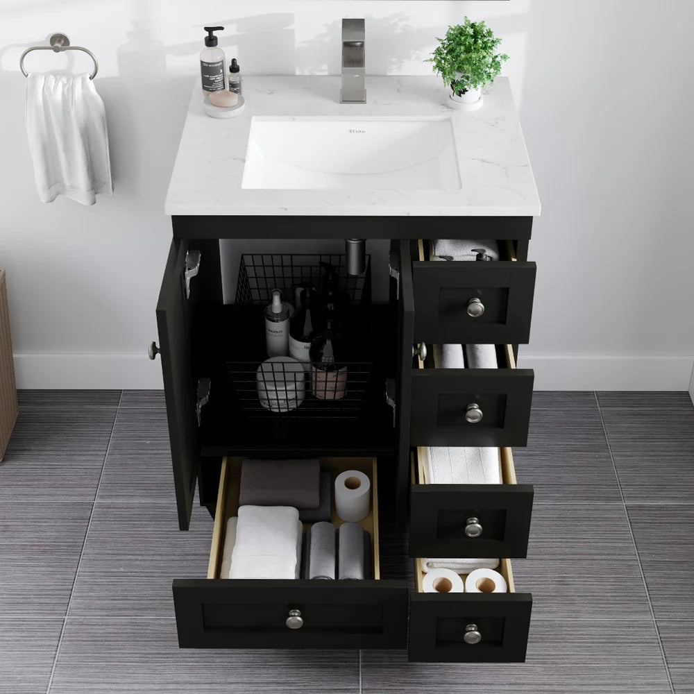 Eviva Acclaim 24 Inch Modern Bathroom Vanity Set with Carrara Quartz Countertop - Perfect for Small Bathrooms, Powder Rooms & Master Bath Renovations