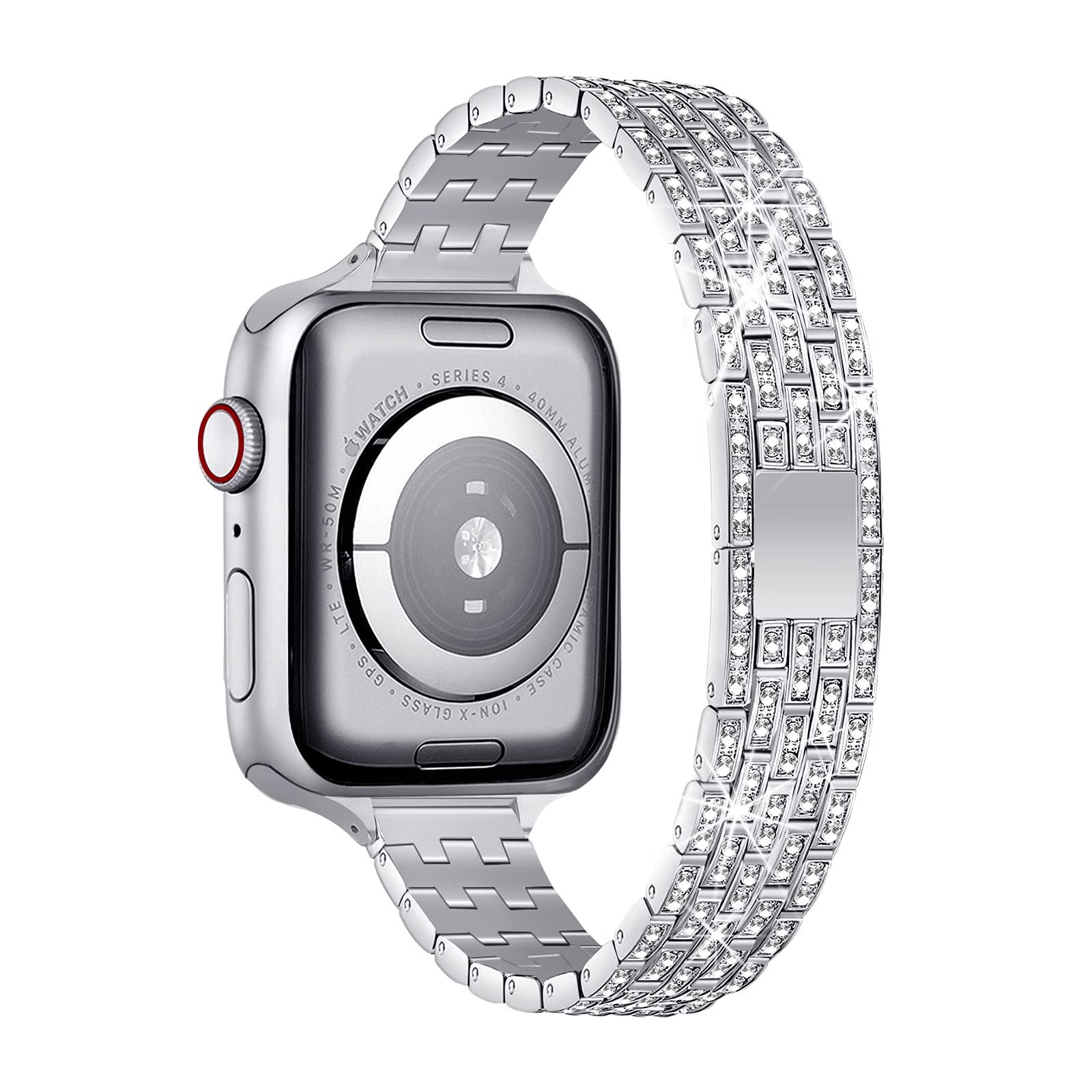 WFEAGL Compatible Apple Watch Bands 38mm 40mm 42mm 44mm - Slim Jewelry Bling Diamond Rhinestone Metal Strap for Women, iWatch Series SE/6/5/4/3/2/1 - Perfect for Work, Party & Everyday Wear
