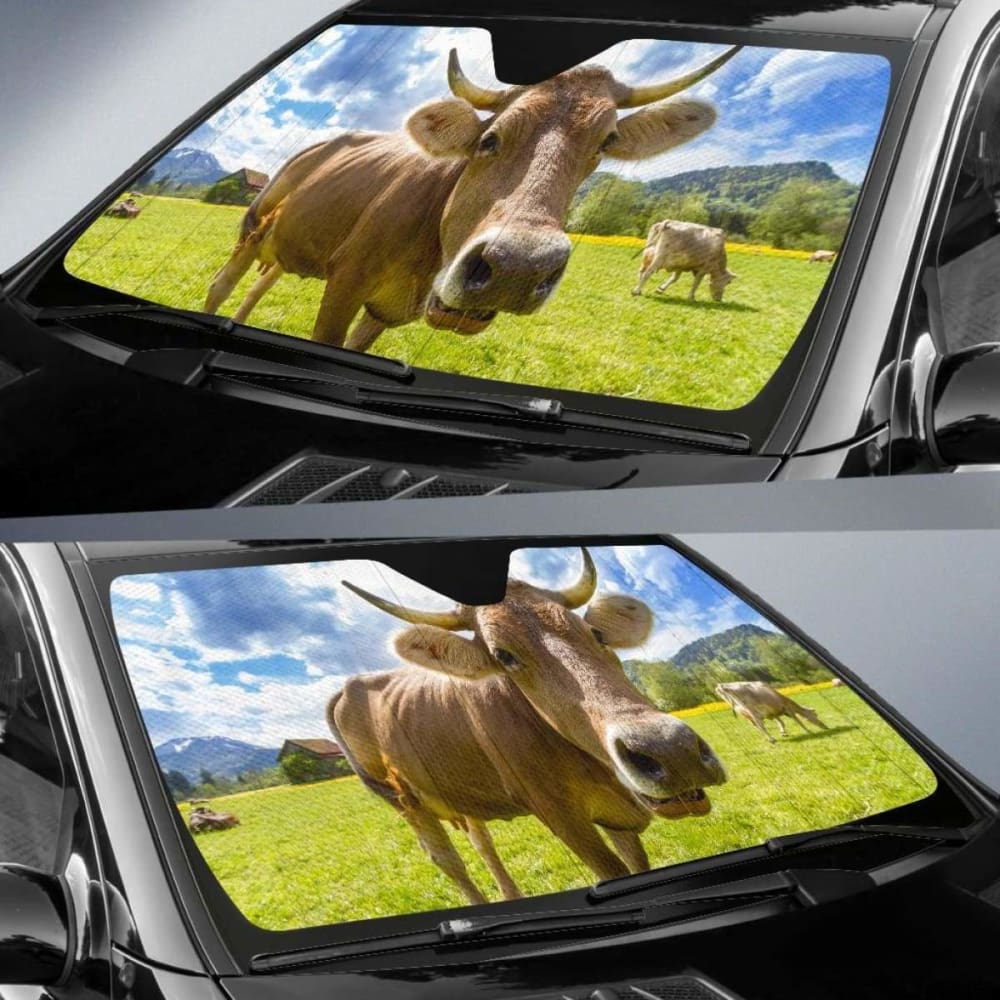 Car Sun Shade for Windshield - Universal Fit, UV Protection & Heat Reduction (Model: Cow 02 172609) | Perfect for Summer Parking, Road Trips & Vehicle Protection