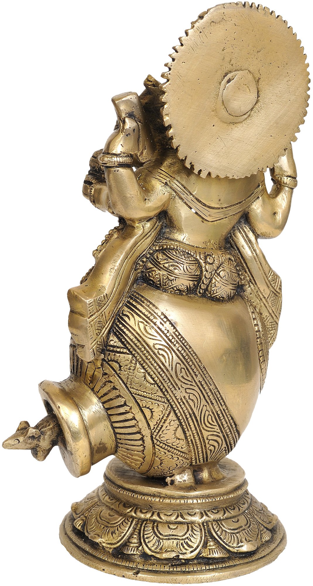 Handcrafted Ganesha Brass Statue with Mouse Peeking from Pot - Hindu God of Wisdom & Prosperity - Perfect for Home Altar, Office Decor & Spiritual Gifts