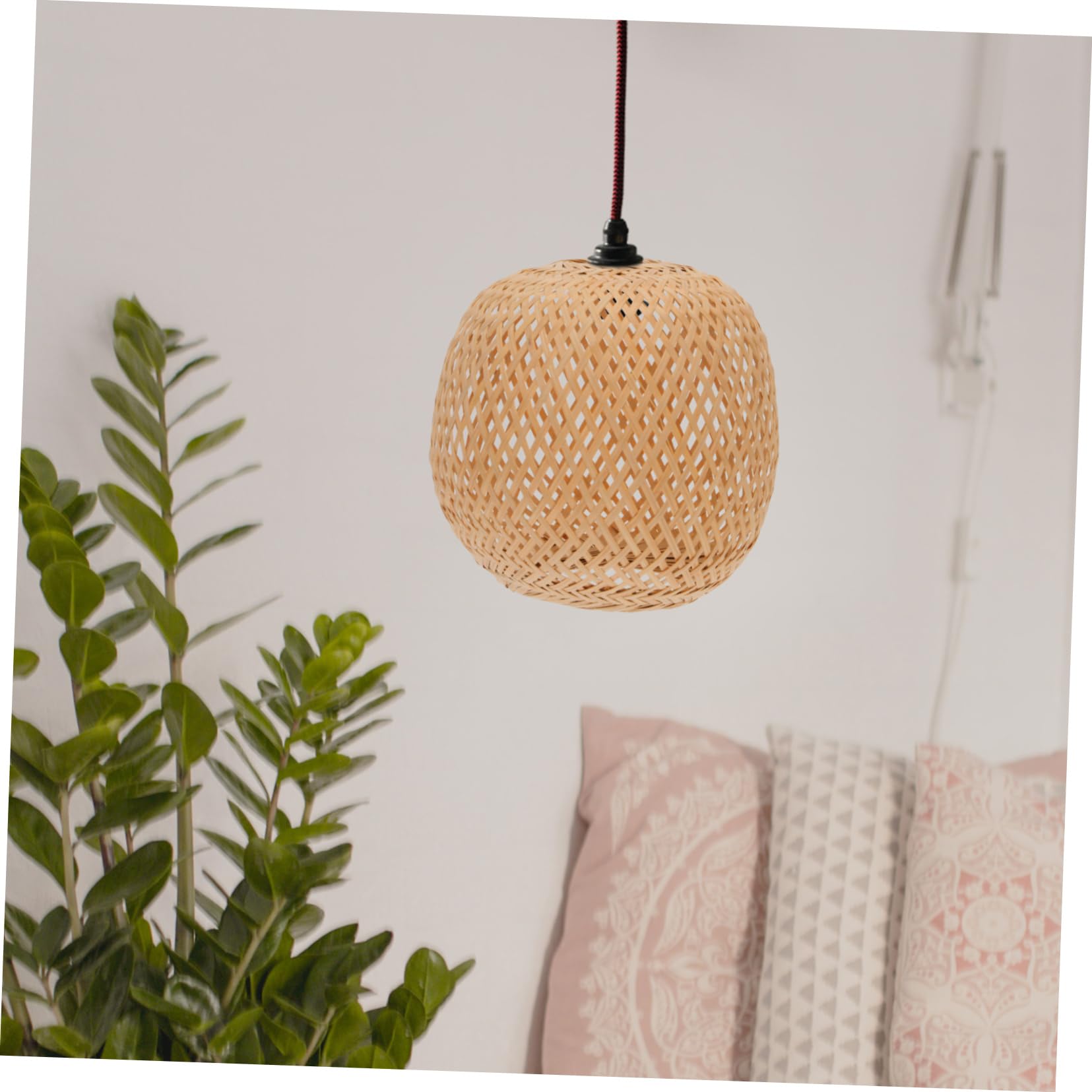 Cabilock 1pc Bamboo Pendant Light Shade - Woven Rattan Lampshade for Kitchen Island, Dining Room & Bar - Cylinder Wicker Light Fixture with LED Bulb - Natural Home Decor Lighting for Farmhouse & Boho Style