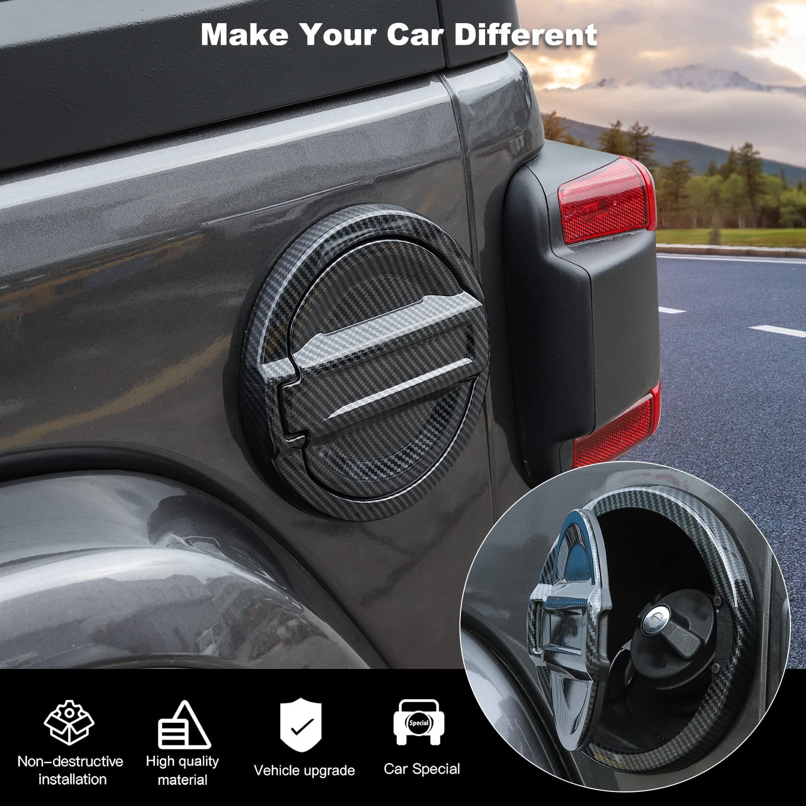 Carbon Fiber Fuel Filler Door Cover for Jeep Wrangler JL JLU (2018-2022) - Durable Gas Tank Cap Decoration & Exterior Accessories - Perfect for Off-Roading & Custom Car Styling
