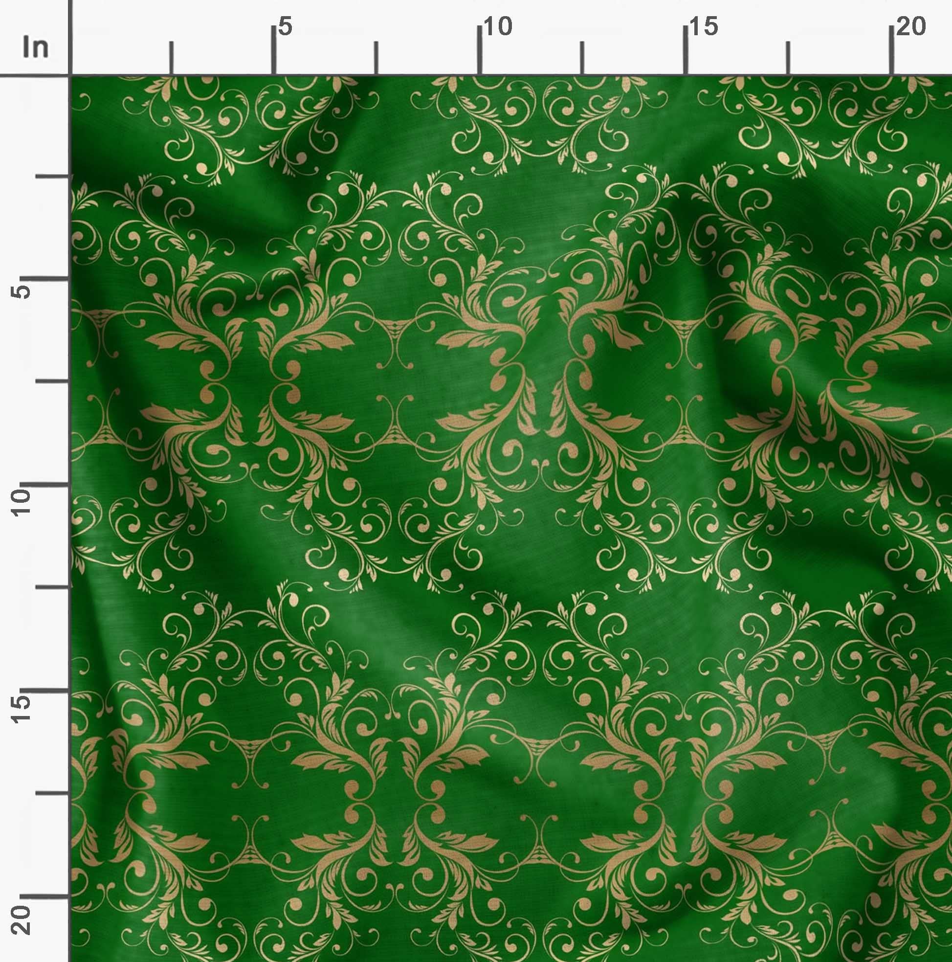 Soimoi Moss Georgette Brown Fabric by The Yard - 42 Inch Wide Filigree Damask Print Material for Dresses, Curtains & Home Decor | Elegant Printed Fabric for Sewing, DIY & Craft Projects
