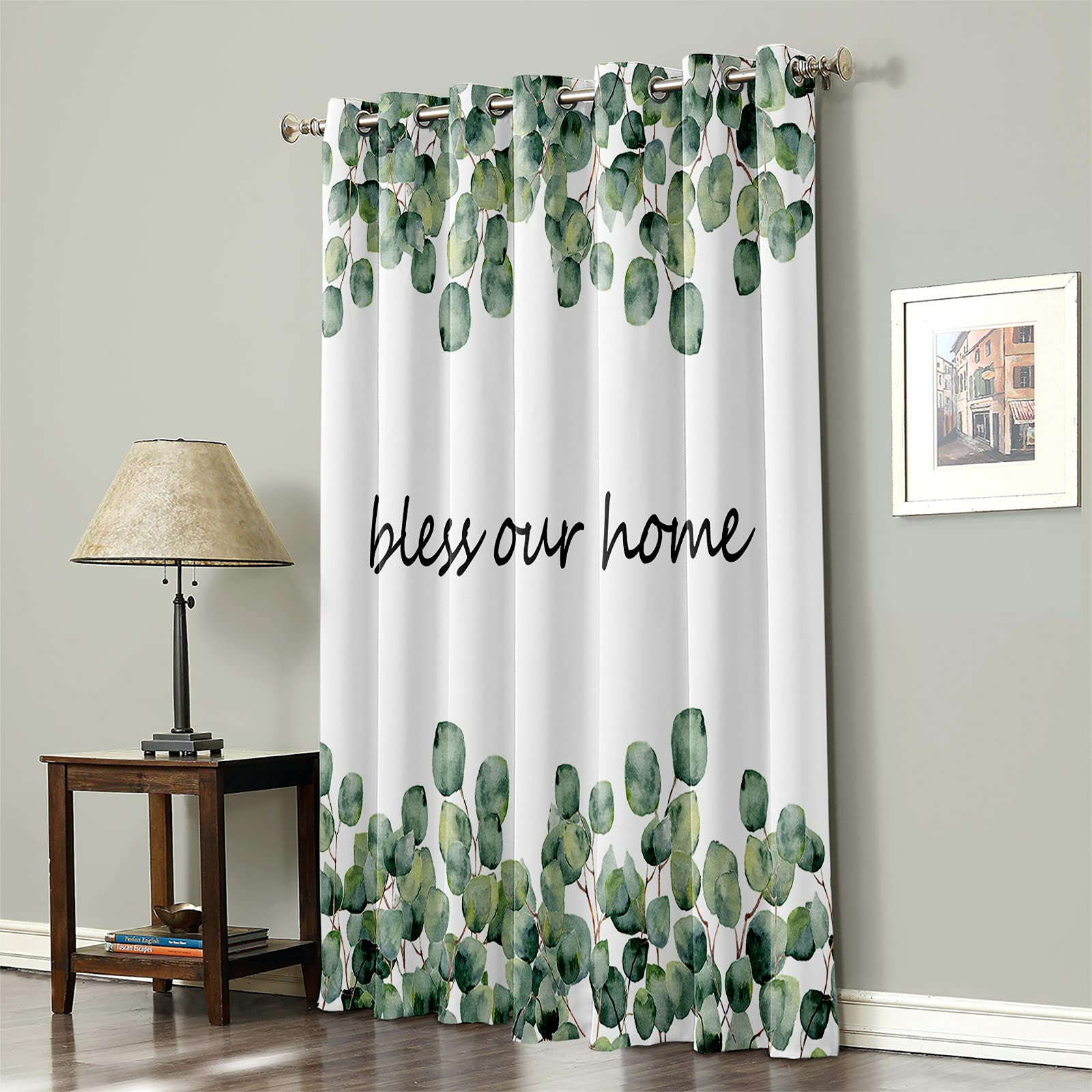 Blackout Curtains with Tropical Leaf Pattern - Thermal Insulated Grommet Window Curtains for Living Room & Bedroom (52x96 Inch) - Perfect for Home Decor, Light Blocking and Temperature Control in Summer