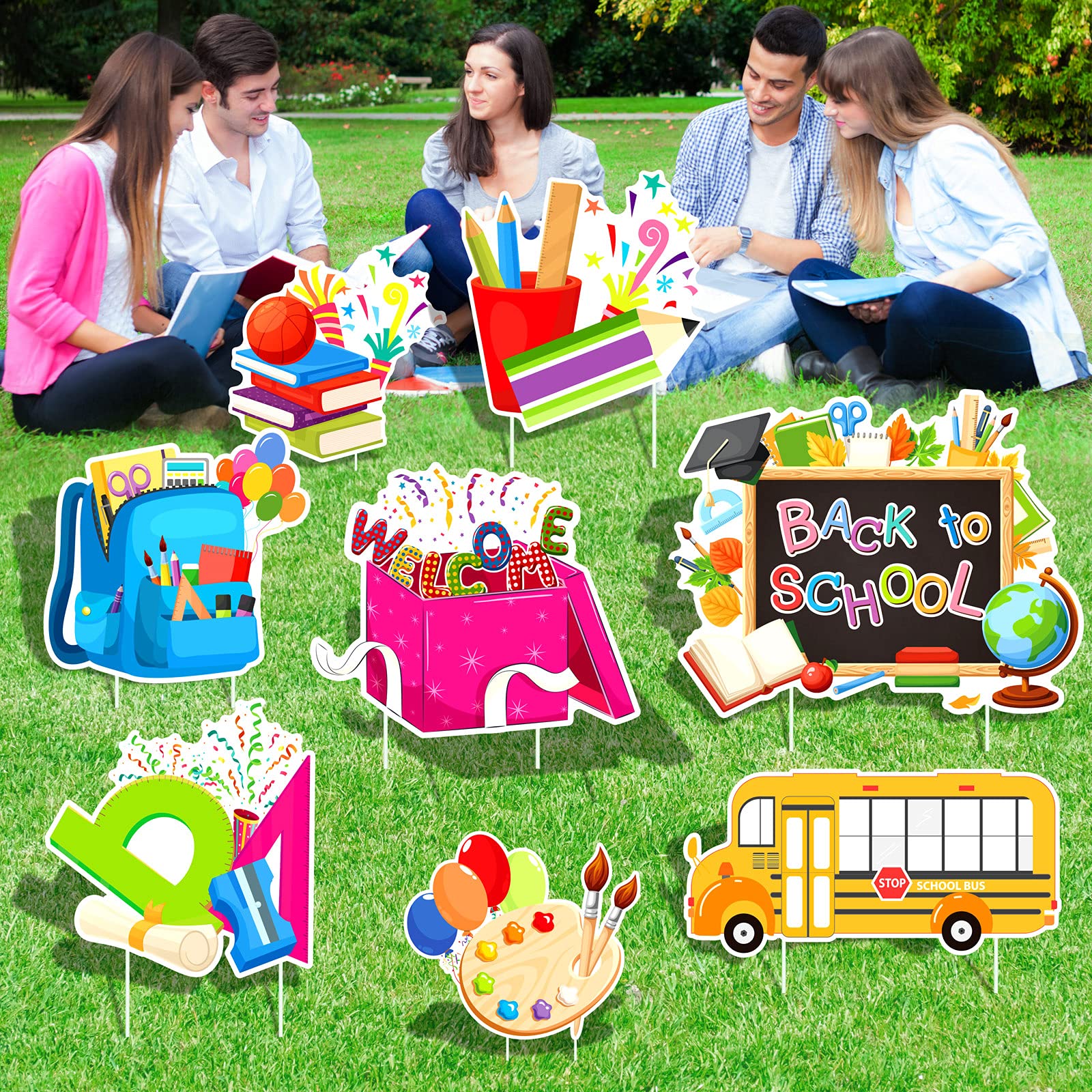 Aodaer 8-Piece Back to School Yard Signs Set - First Day of School Lawn Decorations with Stakes for Outdoor Classroom Welcome & Celebration - Perfect for School Events, Home Decor, and Teacher Gifts