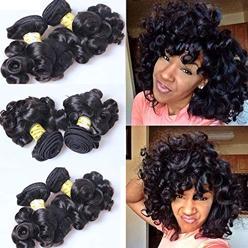Bouncy Short Curly Human Hair Extensions 3pcs Set - 100% Remy Peruvian Hair Wefts Natural Spring Curls (10 10 10inch, Color 1#) for Party, Wedding & Daily Styling