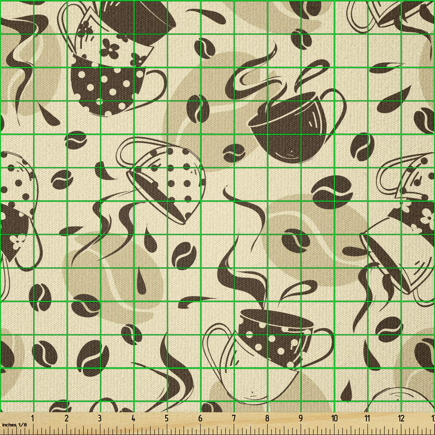 Ambesonne Modern Coffee Cup Fabric by The Yard - Polka Dots & Roasted Beans Design, Stretch Knit Material for DIY Clothing, Sewing & Arts Crafts (10 Yards, Cream/Brown) - Perfect for Aprons, Tote Bags & Home Decor Projects