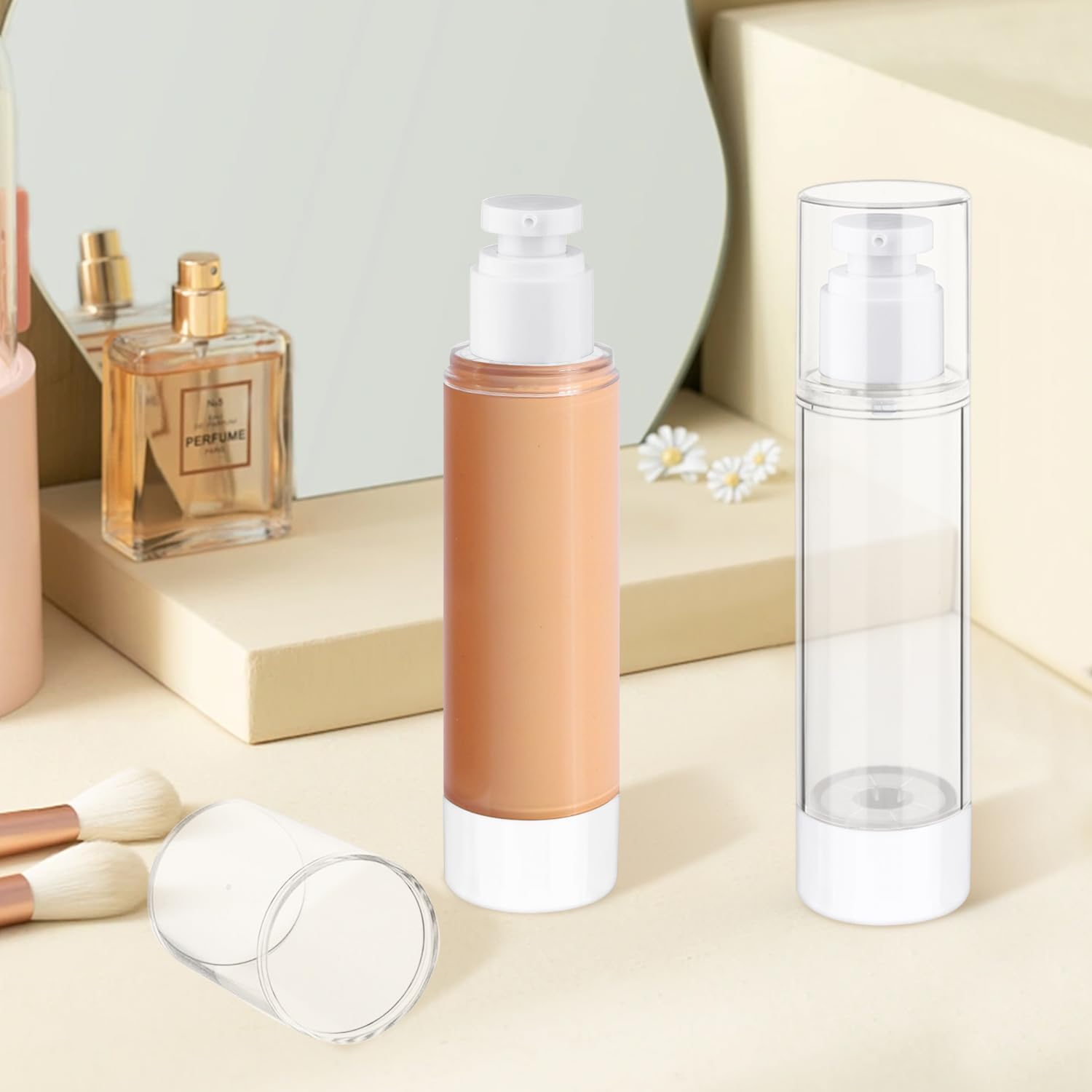 **Bonzella 100ML Airless Pump Jars (Pack of 2) – Refillable Cosmetic Bottles for Cream, Gel & Lotion – Leak-Proof Vacuum Dispenser – Perfect for Skincare, Makeup & Travel**    *(Ideal for storing serums, moisturizers, foundations, and beauty essentials on the go!)*
