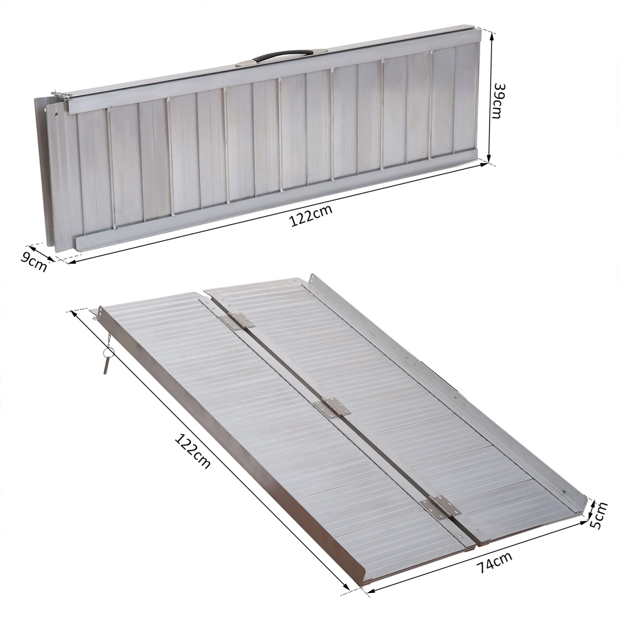 HOMCOM 4ft Folding Aluminum Wheelchair Ramp - Lightweight Portable Scooter Mobility Ramp for Wheelchairs, Walkers & Power Chairs - Perfect for Home, Travel & Vehicle Access