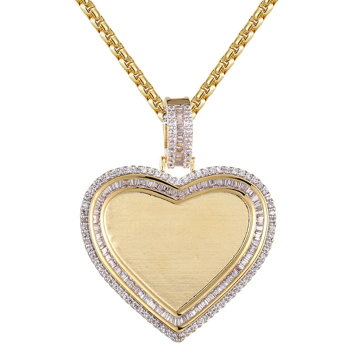 Heart Shaped Baguette Micro Pave Picture Frame Pendant - Elegant Photo Jewelry for Anniversaries, Valentine's Day & Memorial Gifts