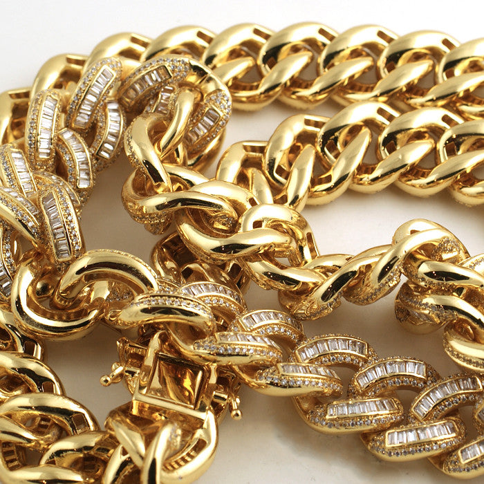 Exotic Baguette Lab Diamond Gold Cuban Chain Necklace for Men & Women | Elegant Jewelry Gift for Parties, Weddings & Special Occasions