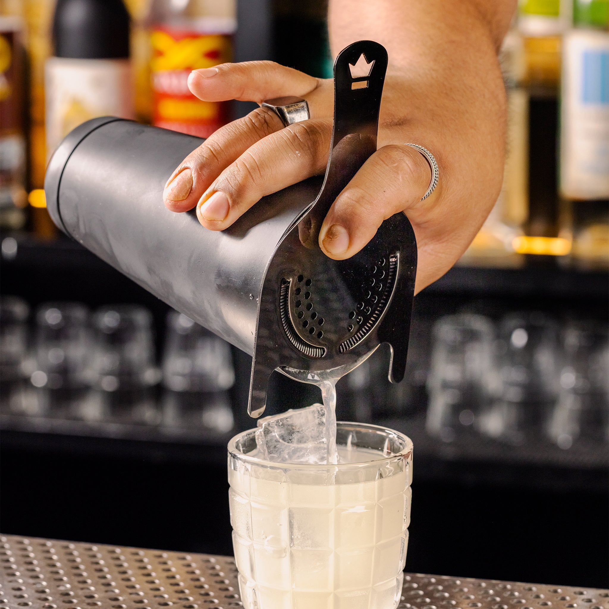 KORIKO® 2-Prong Cocktail Strainer - Premium Gunmetal Black Bar Tool for Mixing, Filtering & Serving Cocktails | Perfect for Home Bars, Professional Bartending & Cocktail Parties