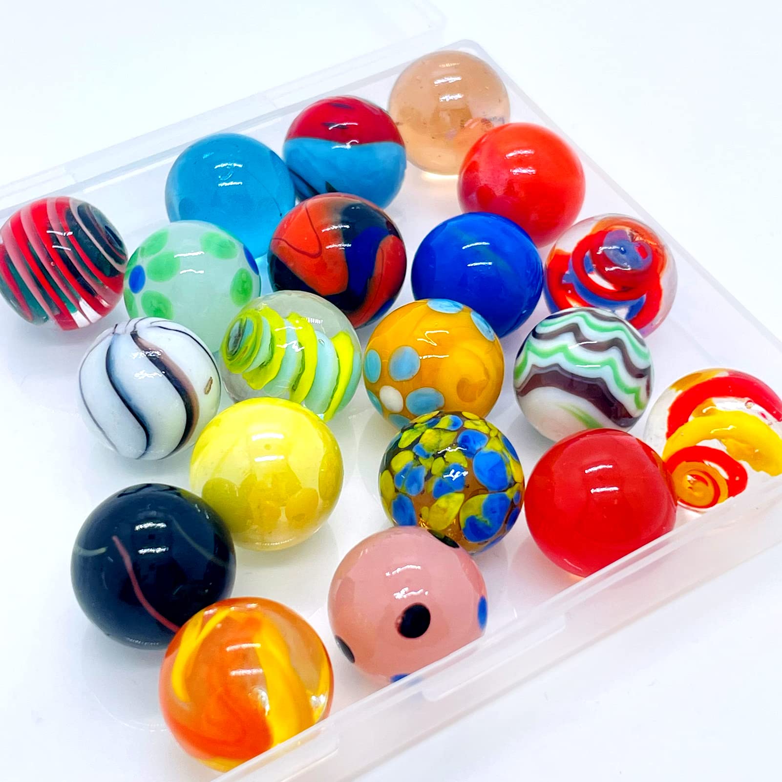 Vintage Glass Marbles Bulk Pack (20pcs, 16mm) - Classic Kids Toy for Ages 4-12, Marble Run Track Game Accessories, Collectible Hobby Supplies - Perfect for DIY Projects, STEM Learning & Retro Game Nights