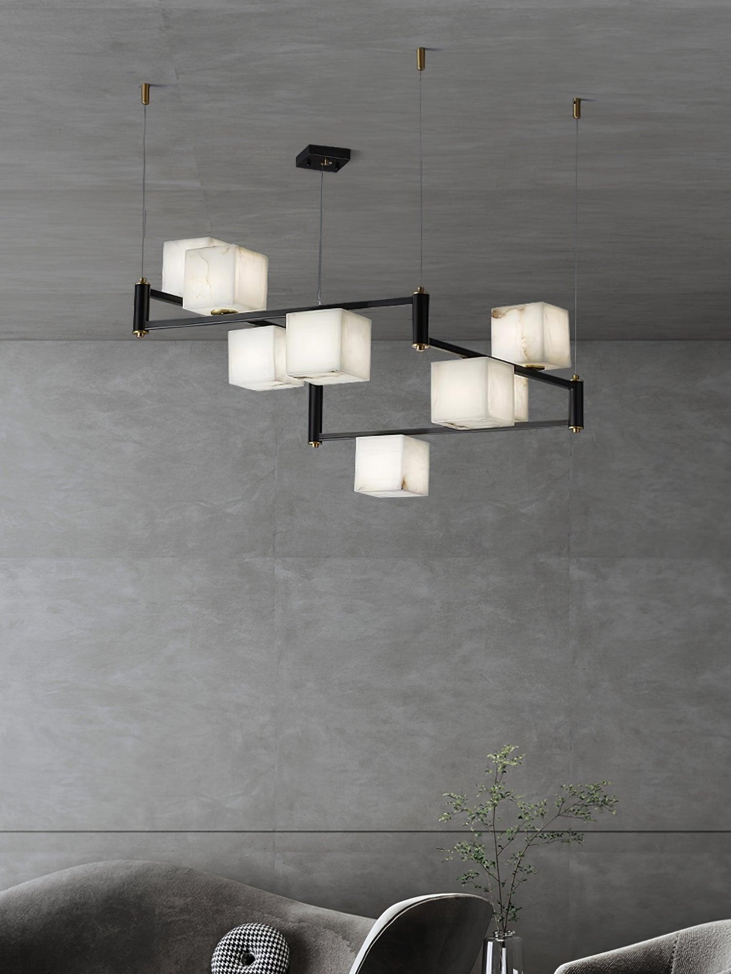 Modern Alabaster Square Box Chandelier - Elegant Ceiling Light Fixture for Dining Room, Living Room & Bedroom Lighting