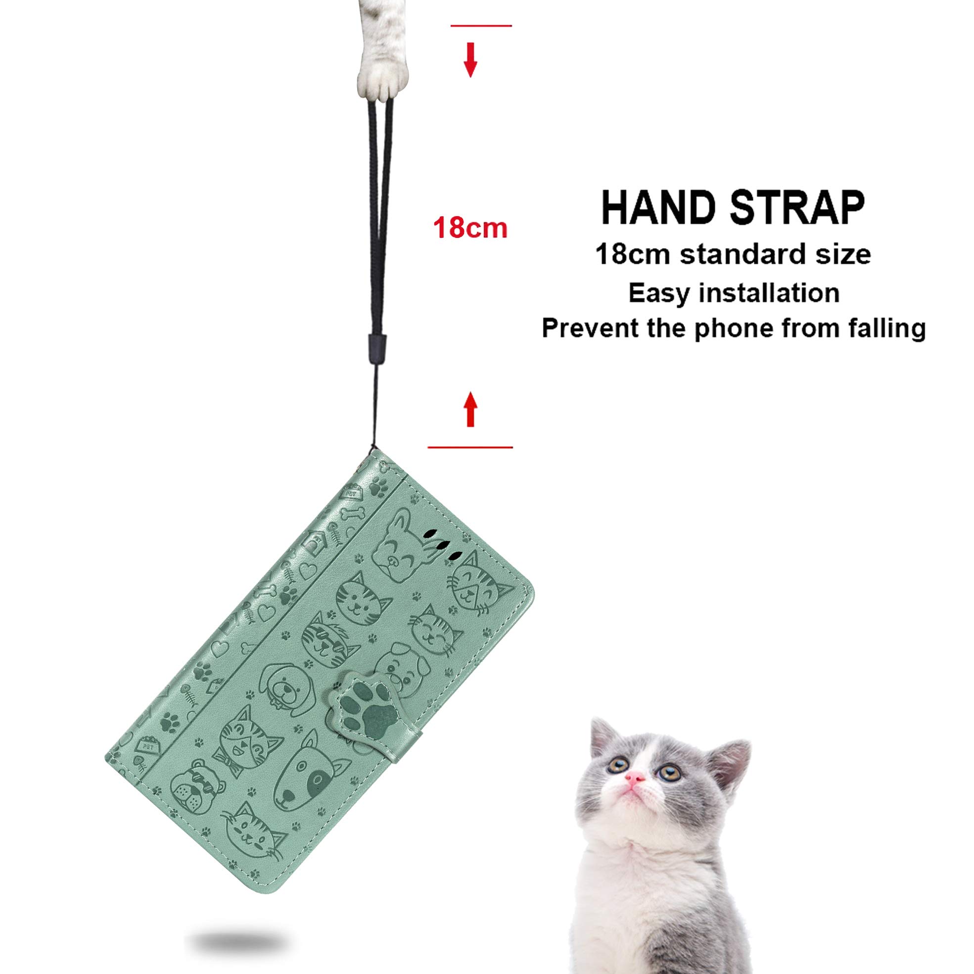 Samsung Galaxy A51 Wallet Case with Card Holder - Cute Cat & Dog Cartoon PU Leather Flip Cover with Kickstand (Not for 5G Model) - Perfect for Women's Daily Use, Commuting & Travel Accessories (MG Green)