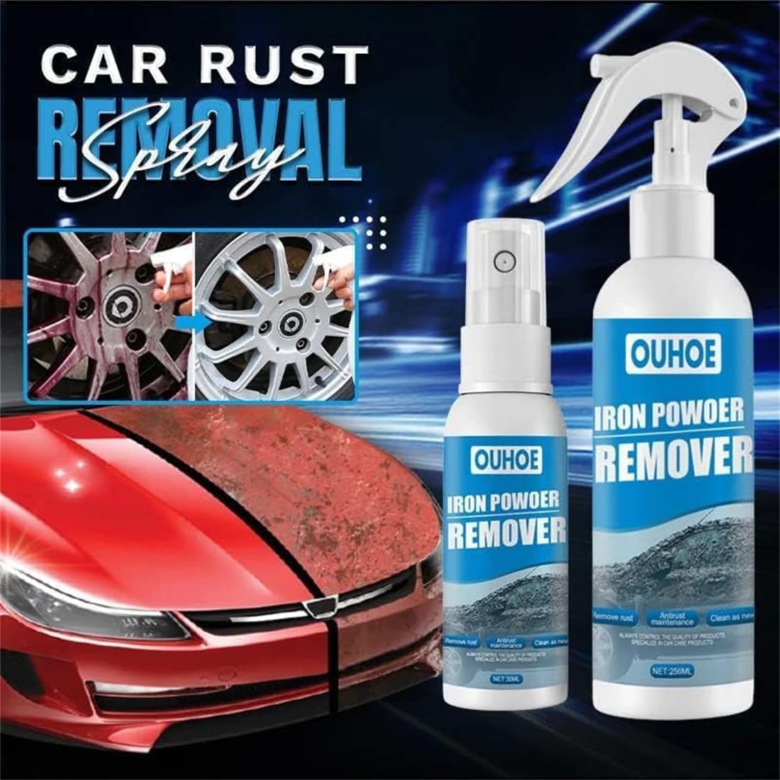GDSAFS Car Rust Removal Spray - Iron Powder Remover & Paint Cleaner for Auto Maintenance | Effective Rust Remover for Cars, Wheels & Metal Surfaces | 3-Pack for DIY Car Care & Metal Restoration