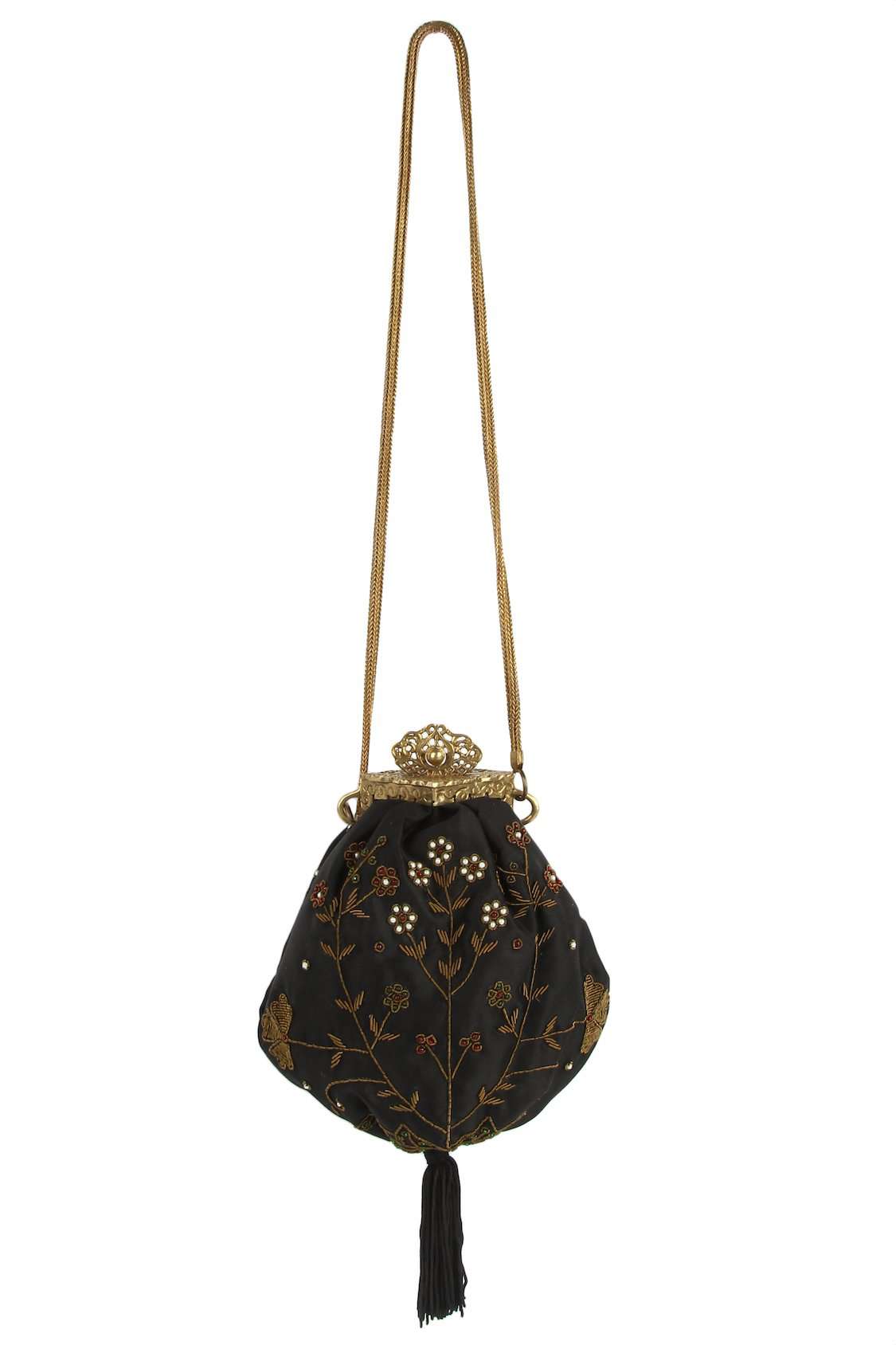 Ashley Black Leather Pouch Crossbody Bag with Brass Frame - Stylish & Durable for Women, Perfect for Work, Travel & Evening Out