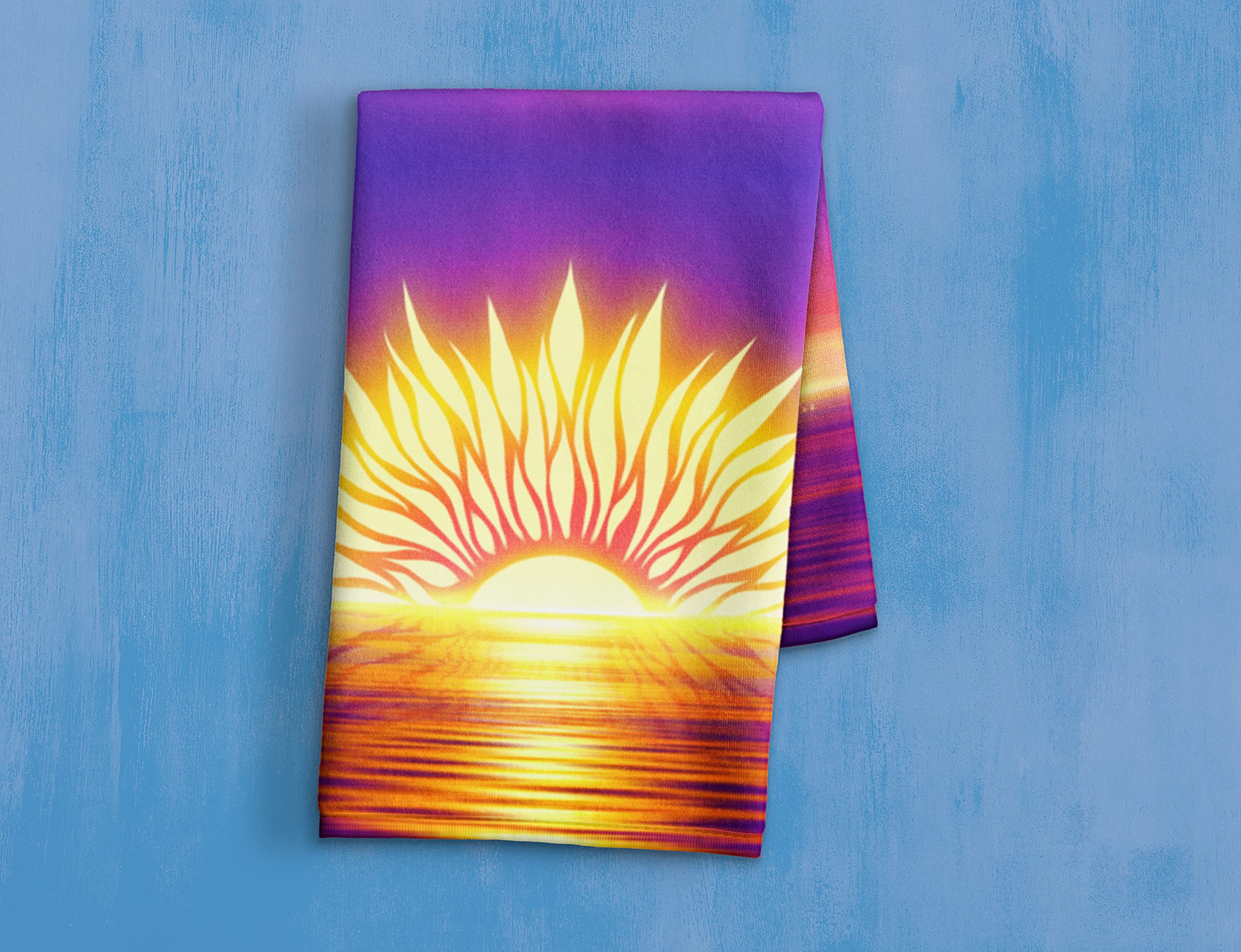 Ocean View Sunset Hand Towel - Soft Cotton Terry Cloth Kitchen & Bathroom Towel Set (15