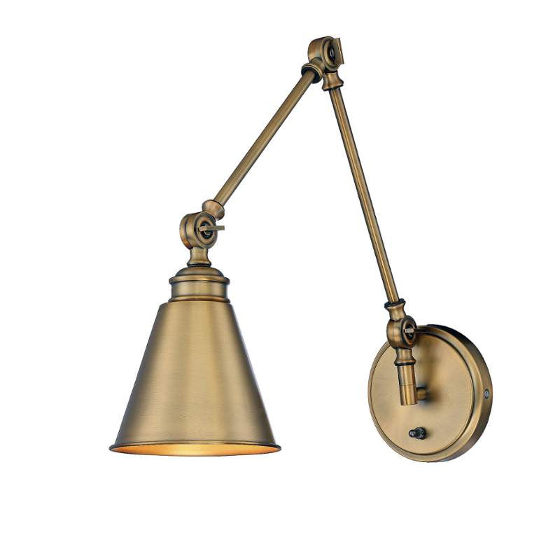 Vintage Reed Swing Arm Wall Sconce - Adjustable Brass Reading Light for Bedroom, Living Room & Office - Perfect for Bedside, Hallway and Study Lighting