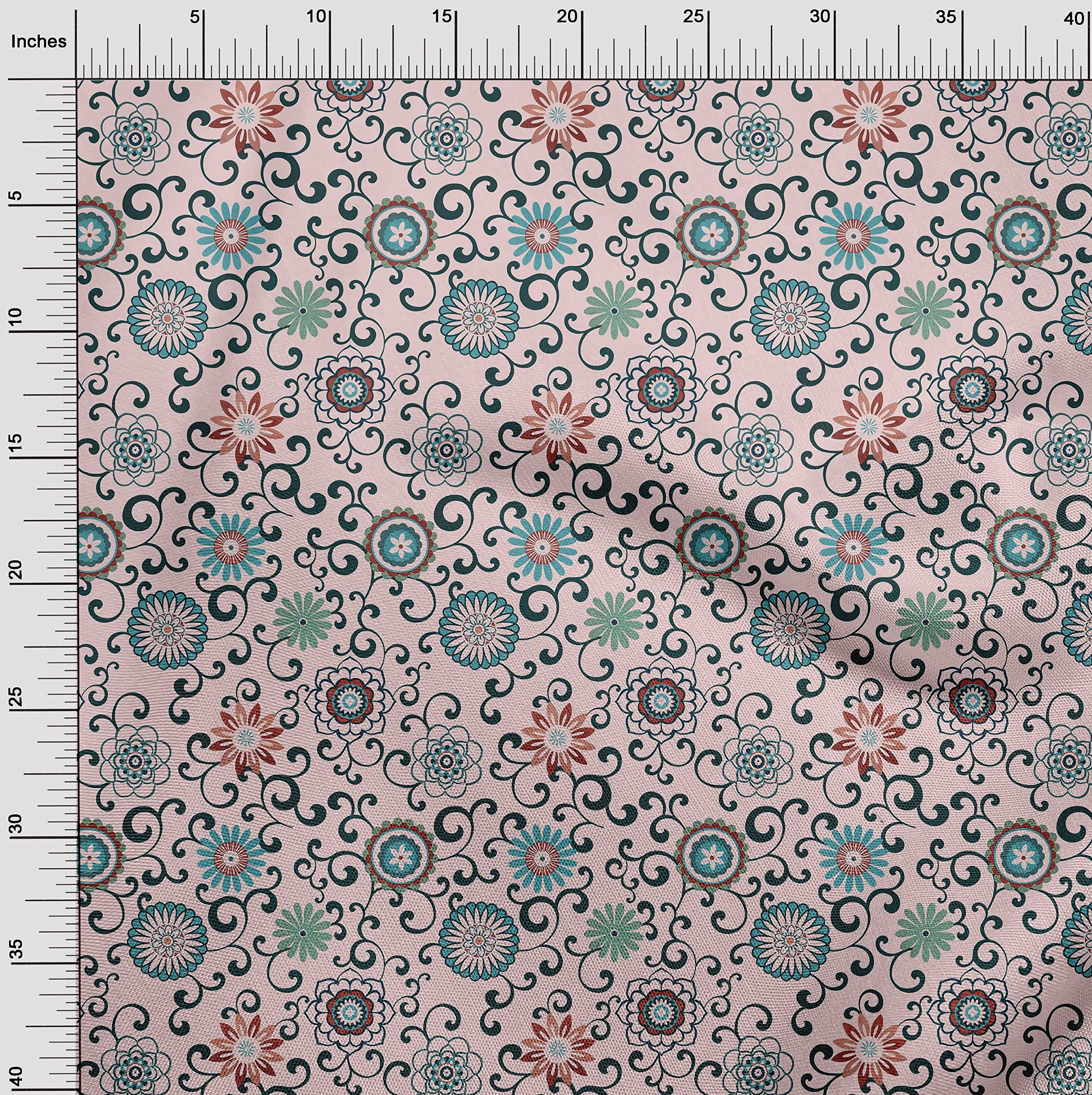 oneOone Cotton Flex Light Pink Asian Suzani Print Fabric by The Yard - 40 Inch Wide Soft Dress Material for DIY Clothing, Home Decor & Craft Projects