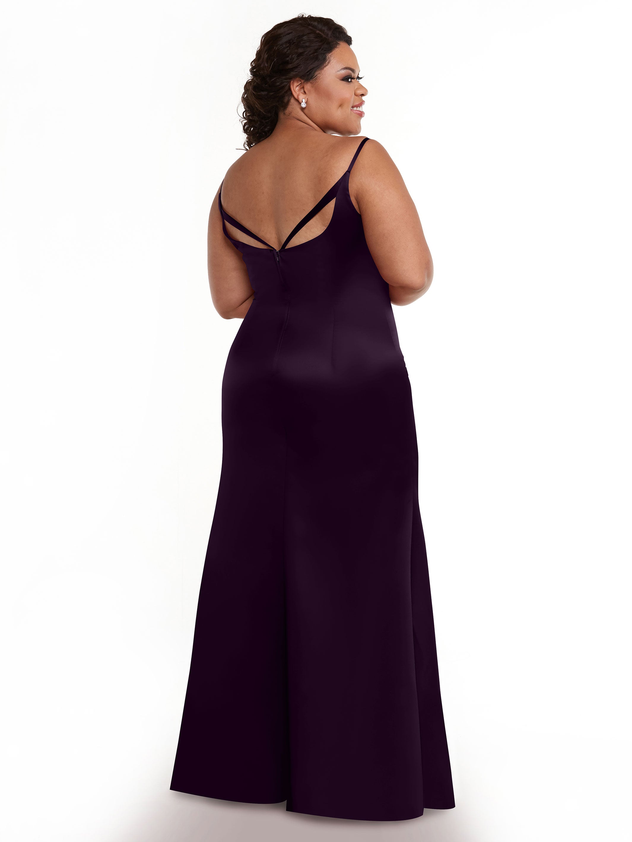 Elegant 80132 Fit and Flare Satin Bridesmaid Dress with High Slit - Perfect for Weddings, Prom, and Formal Events