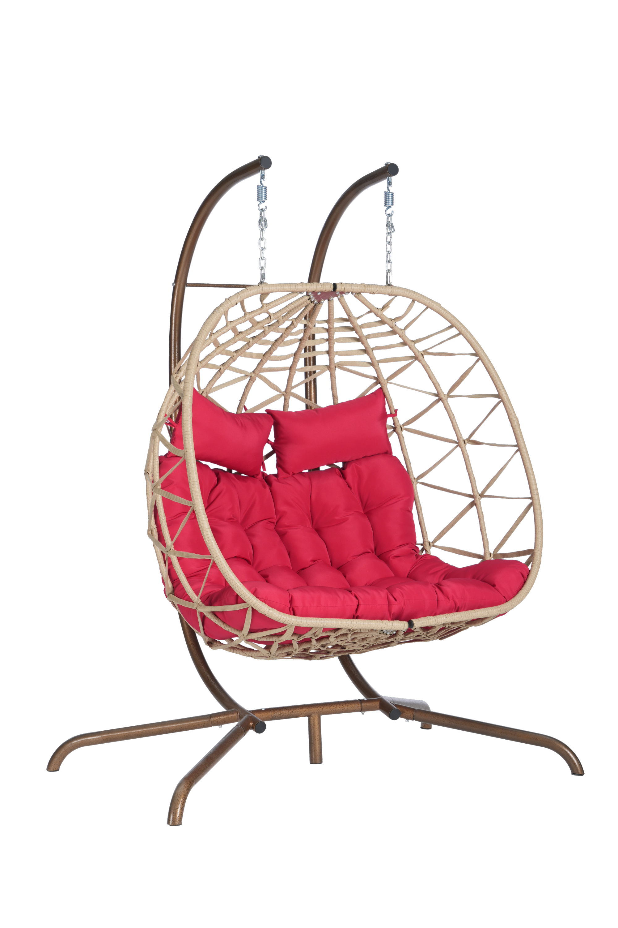 Double Egg Chair with Stand - Indoor/Outdoor Hanging Wicker Rattan Swing Chair with UV-Resistant Cushions (600 lbs Capacity) - Perfect for Bedroom, Balcony, Patio & Garden Relaxation