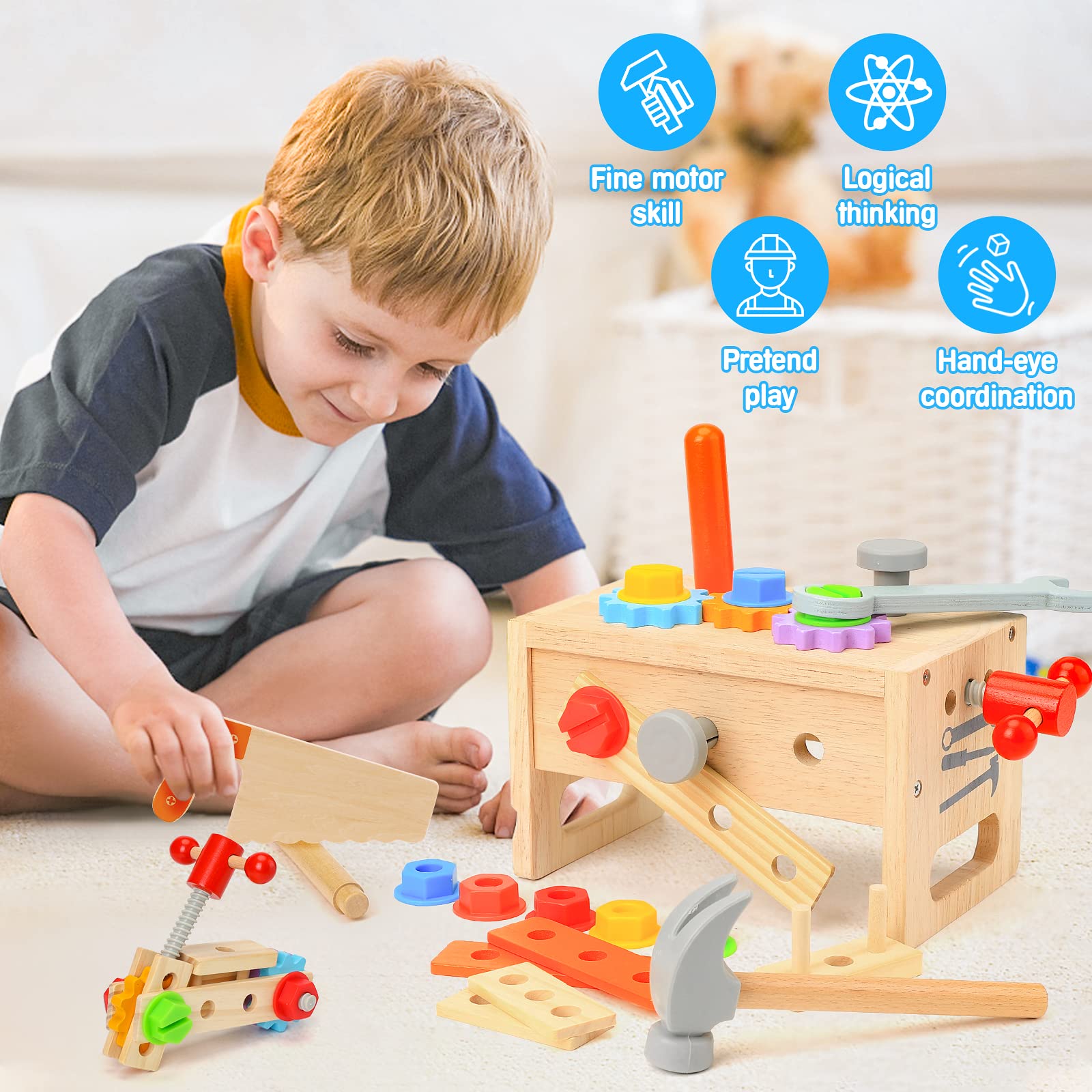 **29Pcs Wooden Tool Set for Kids Ages 2-5 | STEM Educational Montessori Toys for Toddlers | Construction Learning Activities | Perfect Gift for Boys & Girls | Ideal for Preschool Play & Early Development**