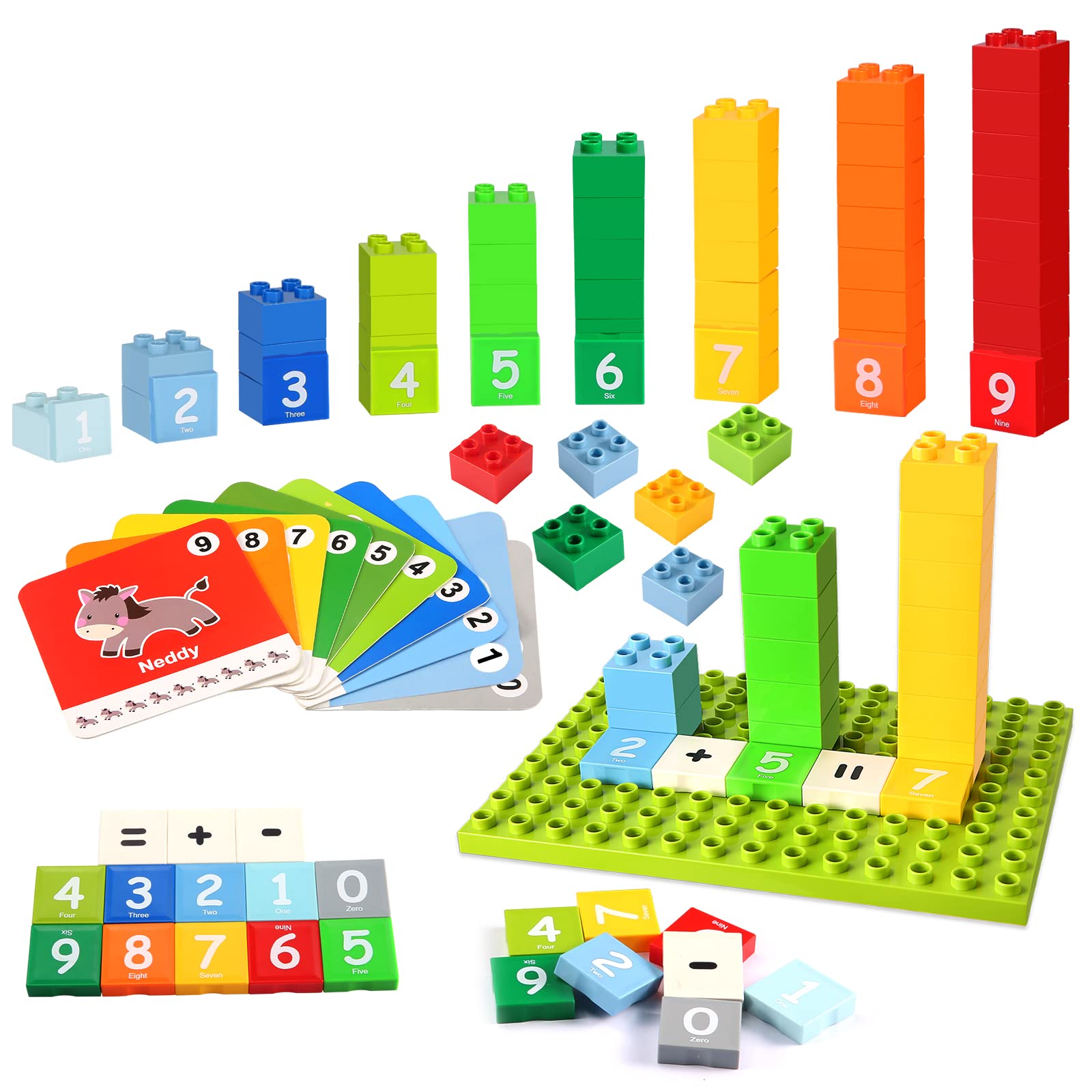 MeCids Math Learning Toys for Kids Ages 3+ - Number Blocks, Counting Cubes, Sorting & Stacking STEM Educational Toys with Number Cards & Bases - Perfect for Preschool Classroom & Homeschool Activities