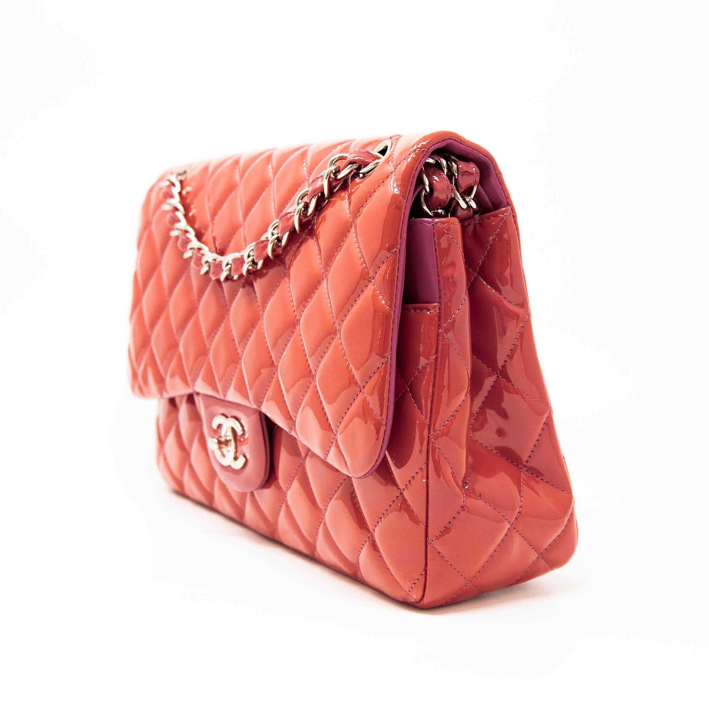 Chanel Pink Patent Leather Classic Jumbo Flap Bag - Luxury Designer Handbag for Women, Perfect for Parties & Special Occasions