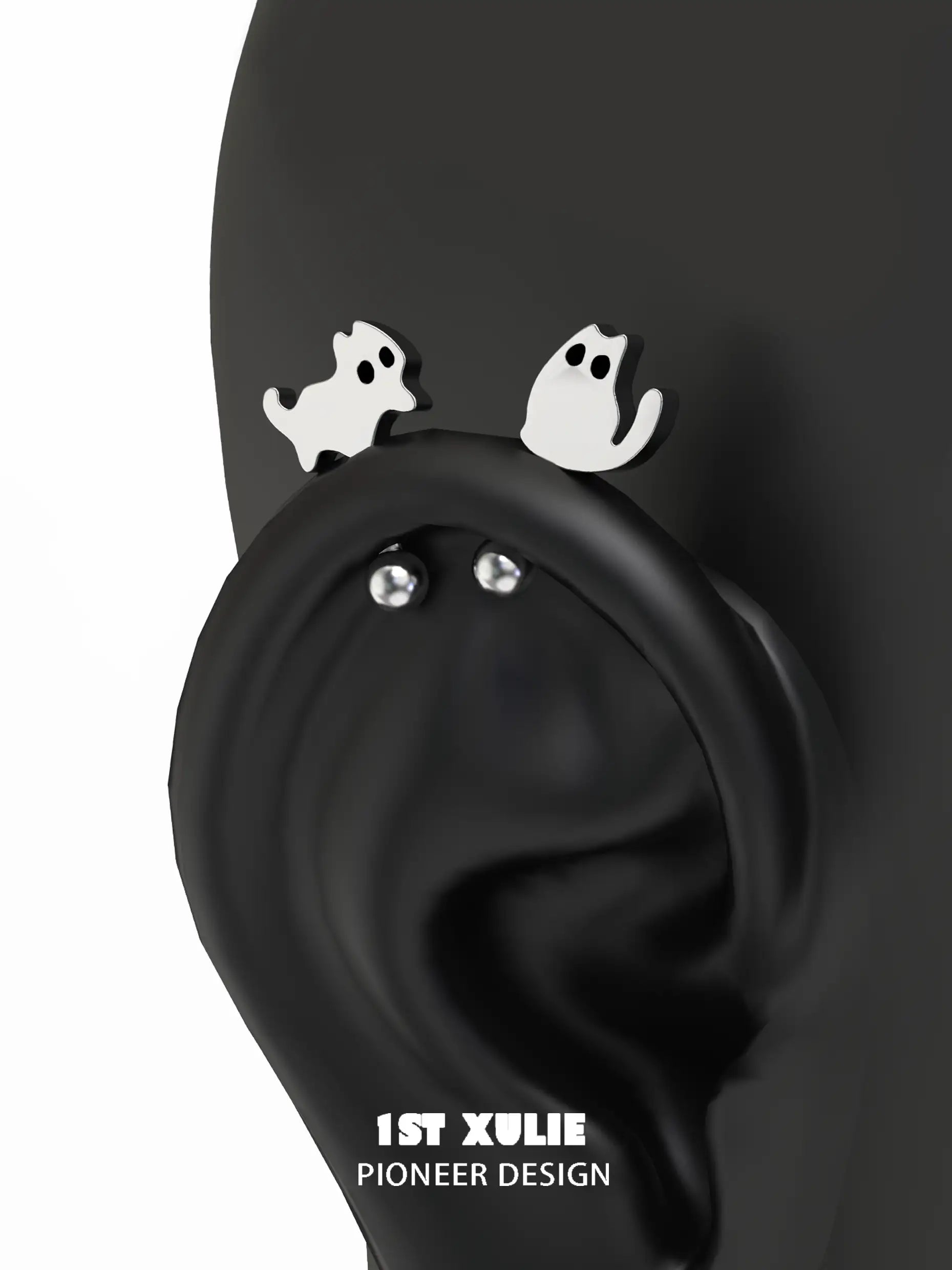 Ghost Black Cat S925 Sterling Silver Handmade Epoxy Coating Stud Earrings for Women - Perfect for Halloween, Gothic Fashion & Everyday Wear