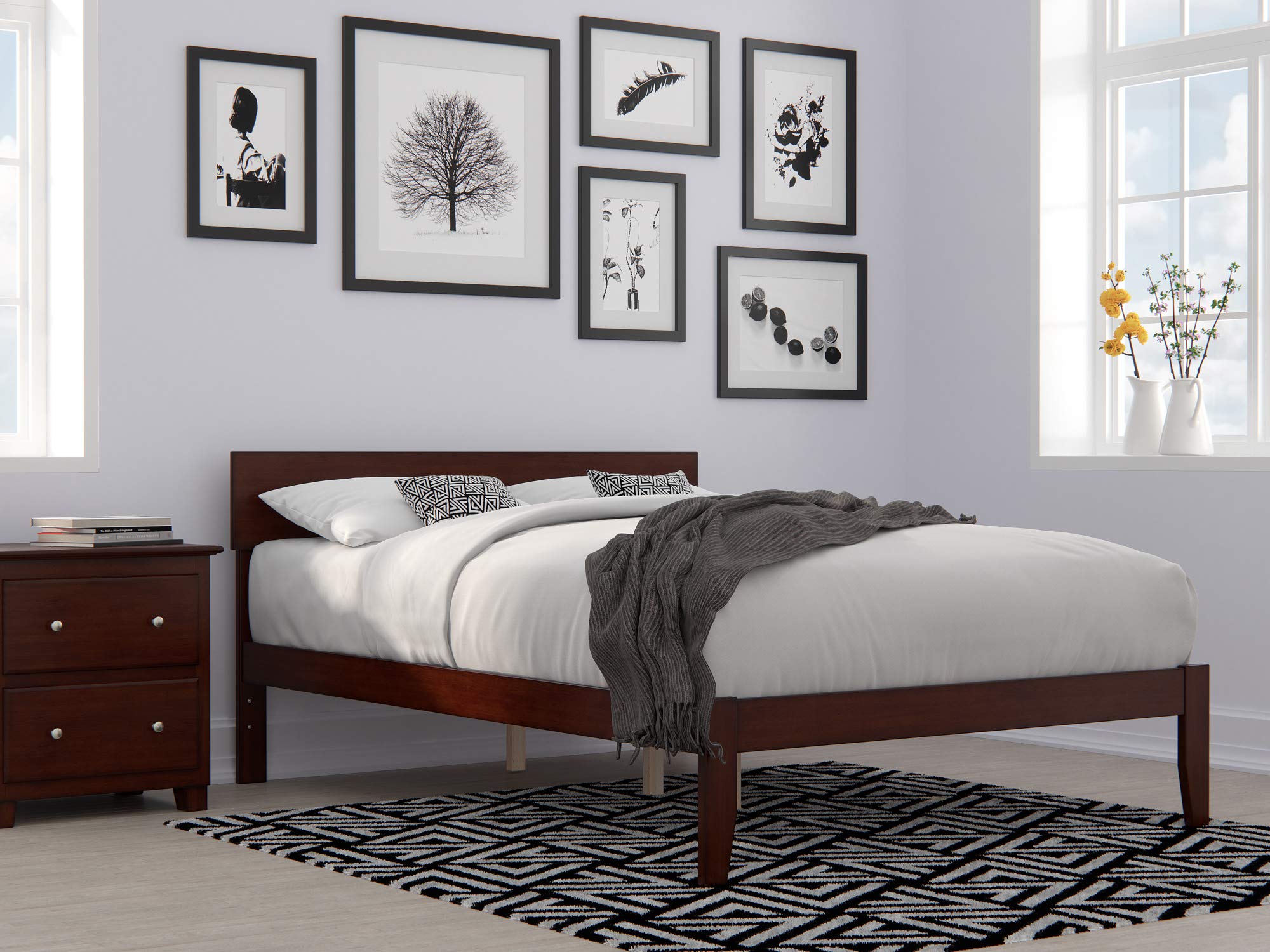 AFI Boston Full Size Platform Bed Frame - Solid Walnut Wood, Sturdy & Modern Design for Bedroom, Guest Room, or Dorm