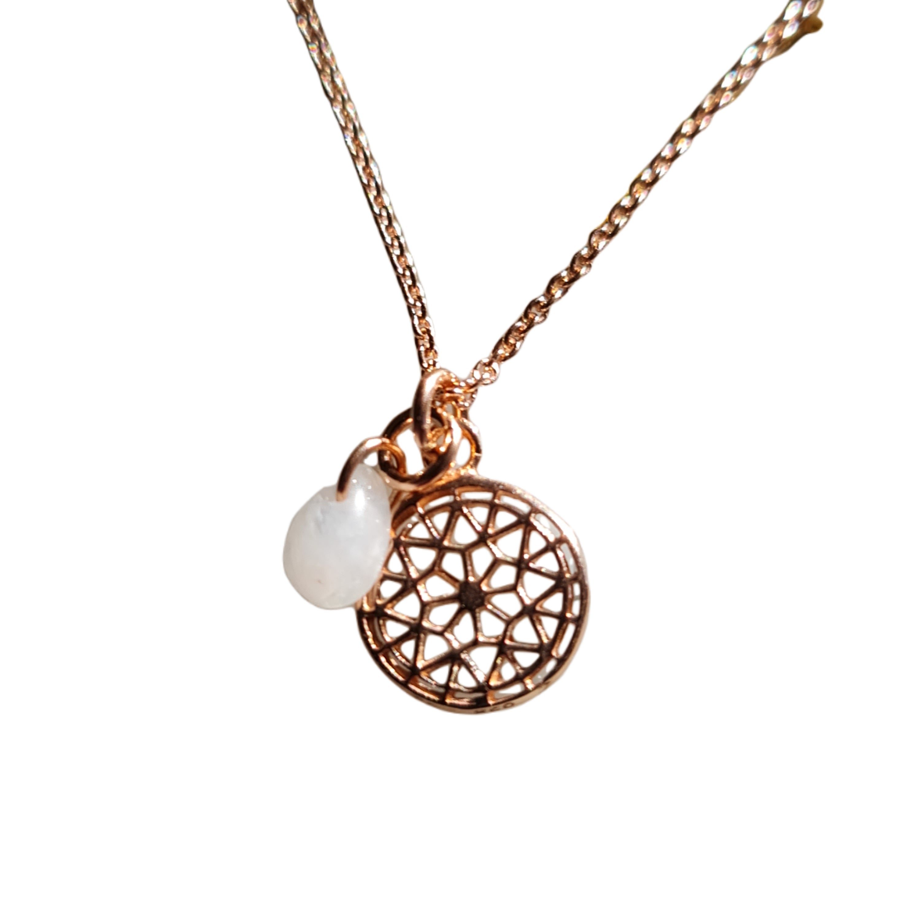 Rainbow Moonstone Necklace for Women - 14K Rose Gold Plated Crystal Pendant Jewelry - Perfect for Gifts, Weddings & Everyday Elegance