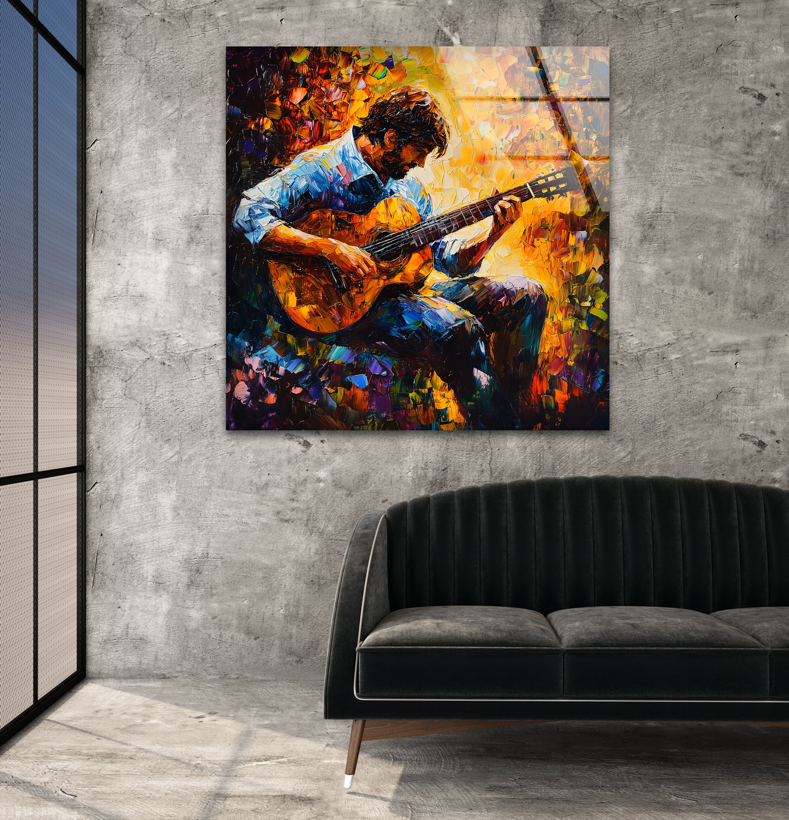 Afremov Man Singing Art Glass Wall Art - Hand-Painted Canvas Print for Living Room, Bedroom & Office Decor